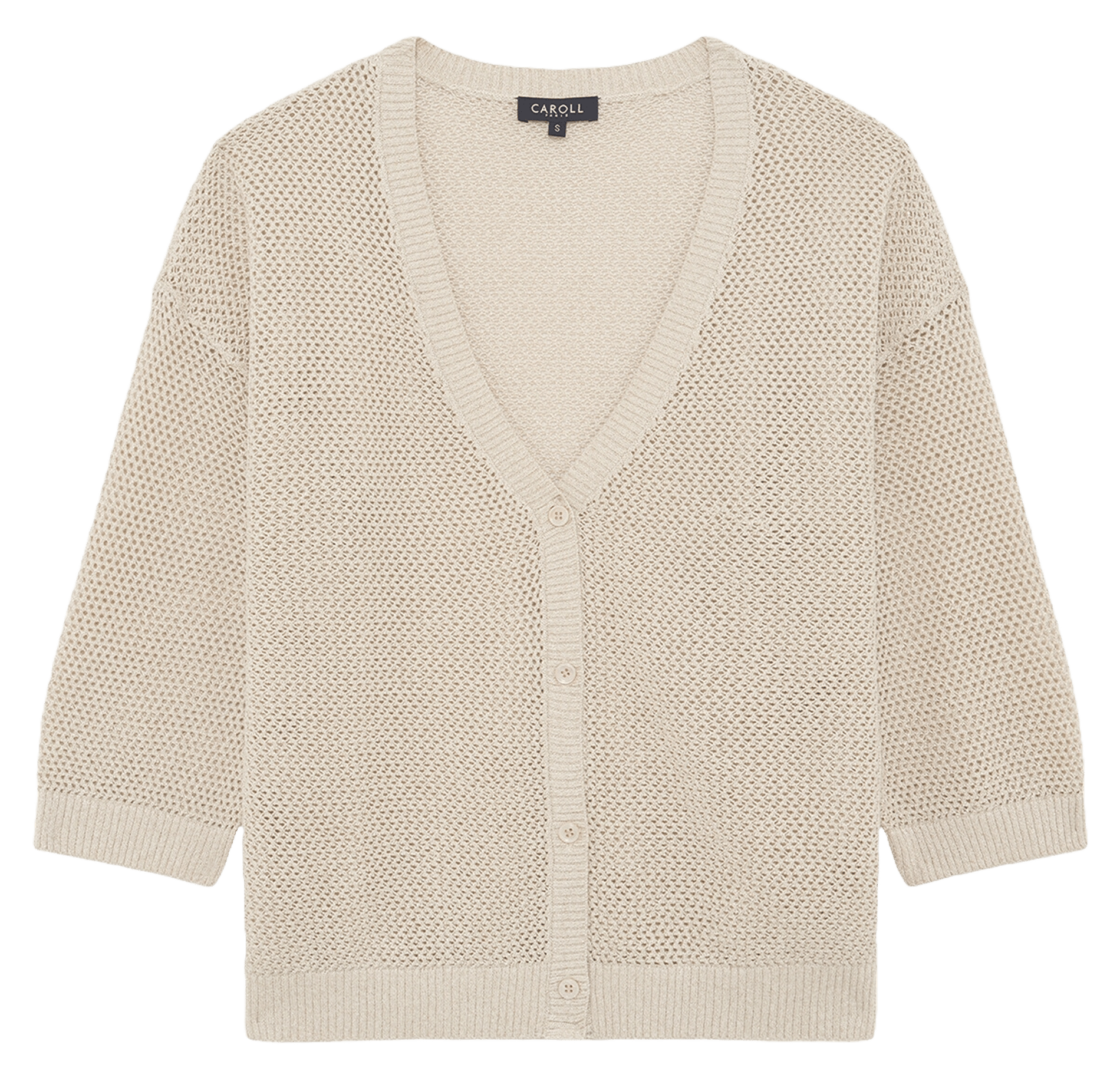 Cardigan boutonné en maille ajourée CAROLL Beige
