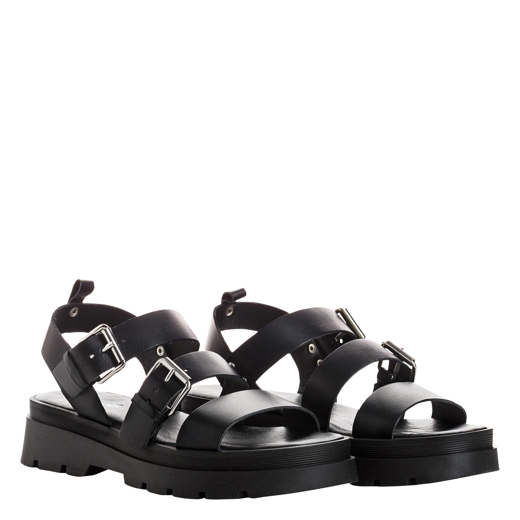 Sandales compensées en cuir REQINS Noir