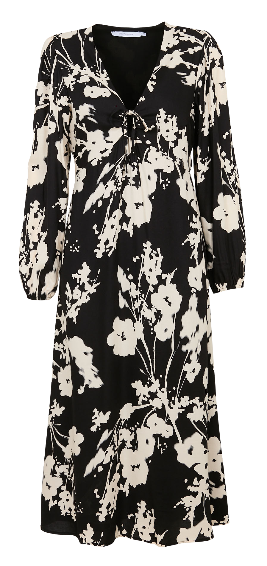 Lange jurk met V-hals en print LA FEE MARABOUTEE Black