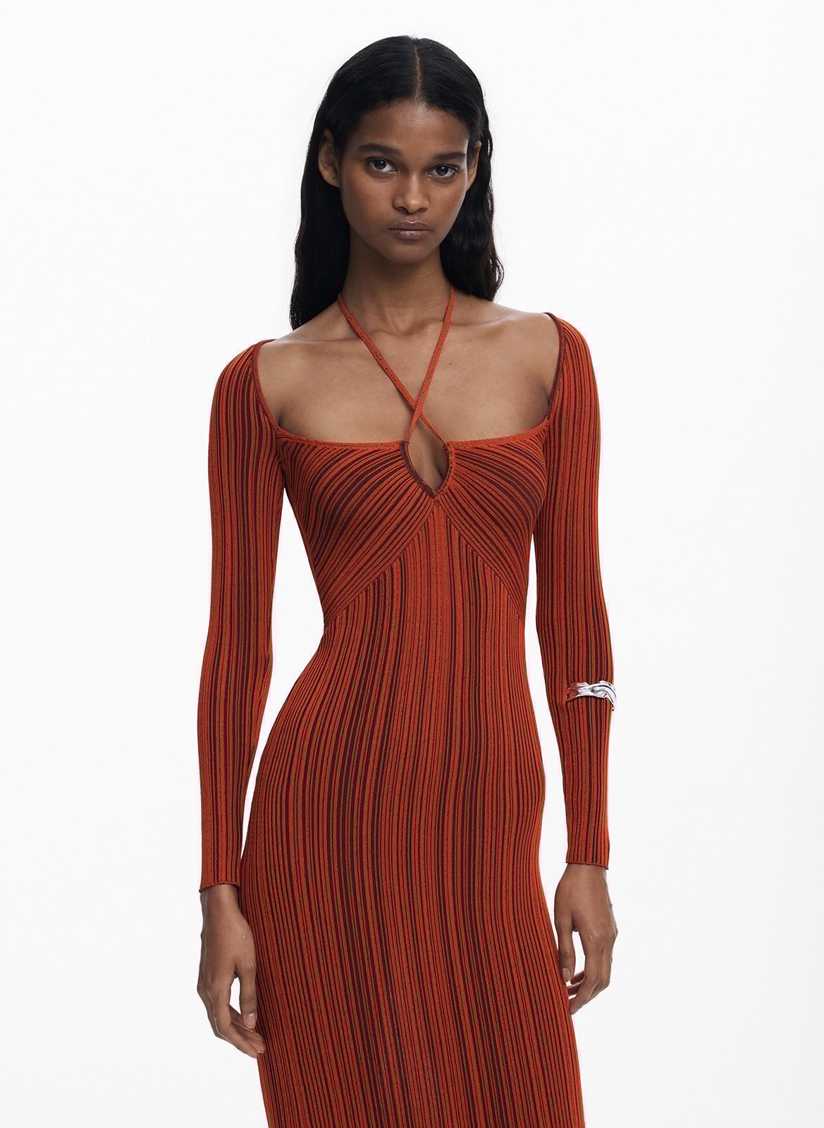 Abito midi aderente a maniche lunghe DESIGUAL Arancio