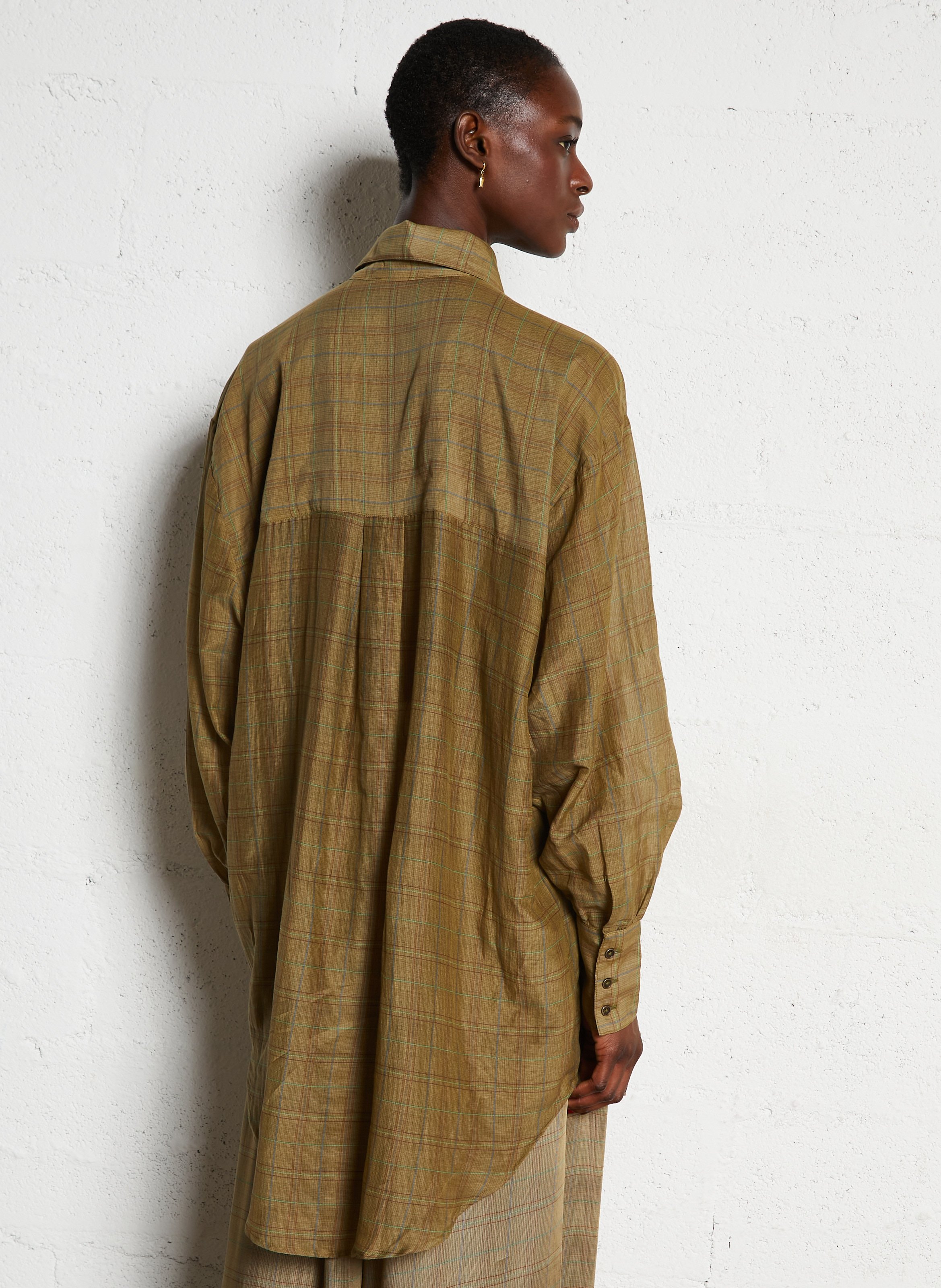 Chemise oversize en coton et soie MES DEMOISELLES Kaki
