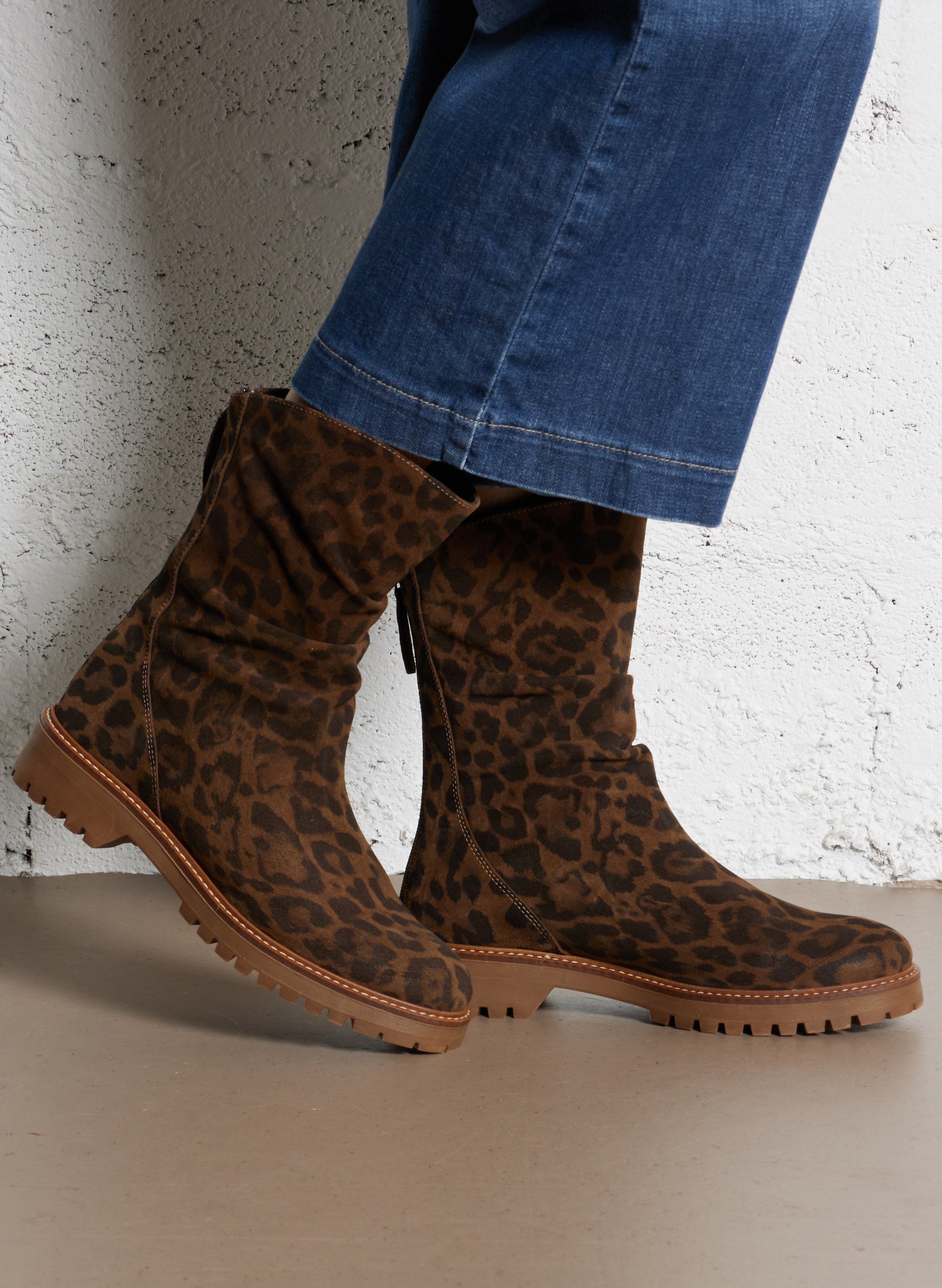 Soepele luipaard leren laarzen REQINS Bruin