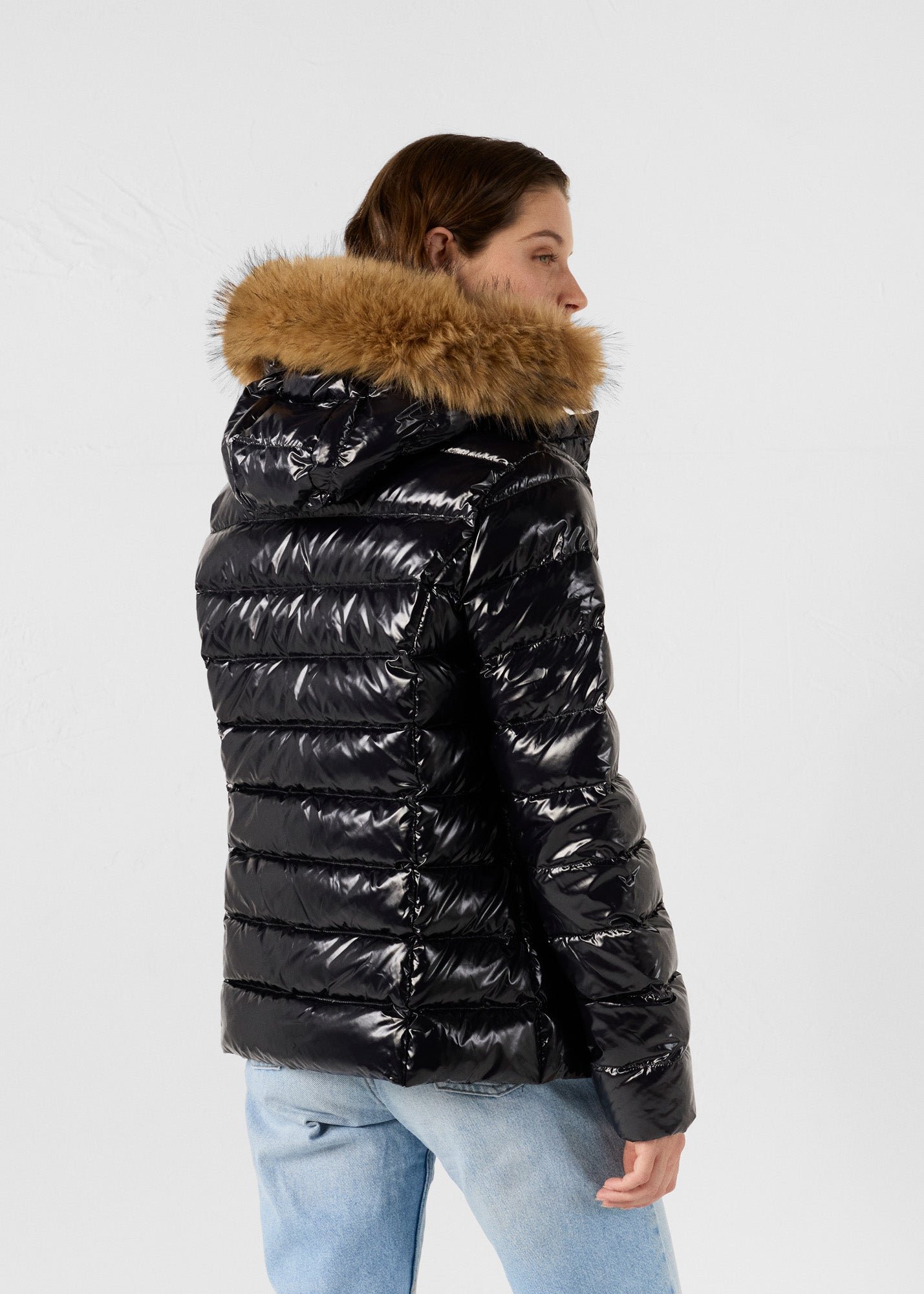 Luxury high gloss hooded winter down jacket JOTT Black