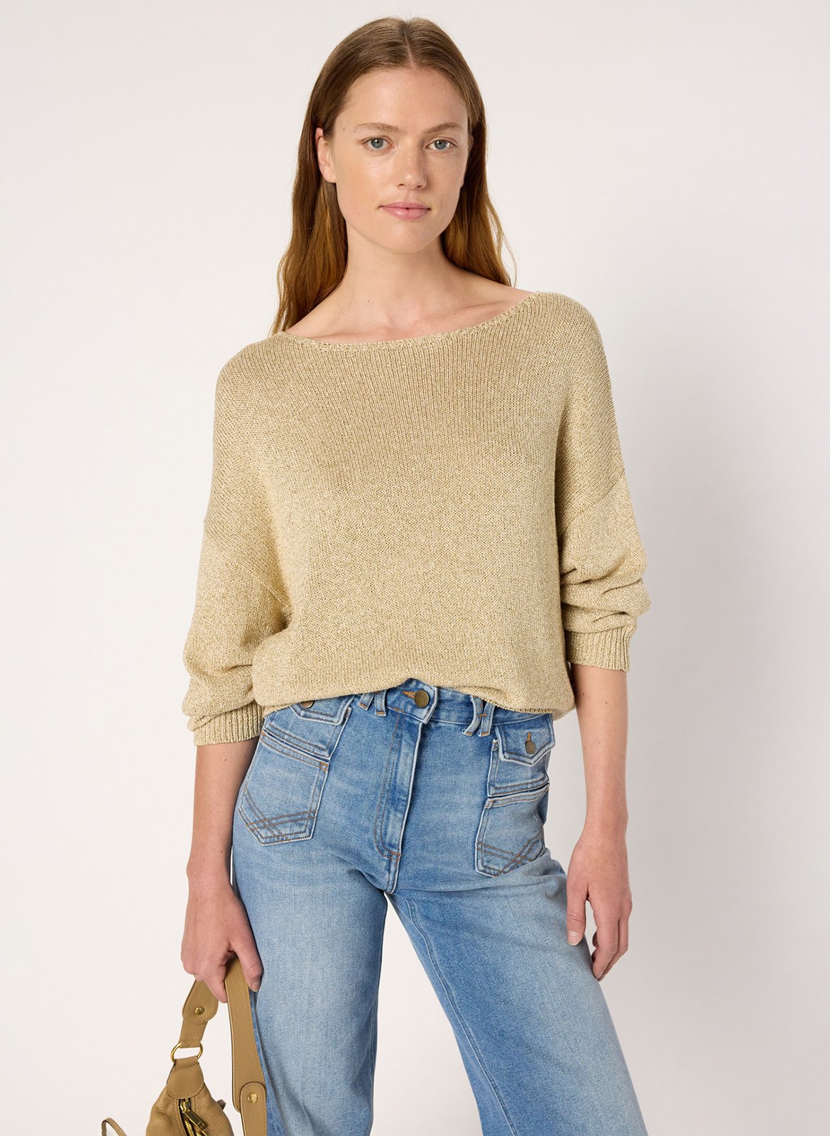 Pull ample col bateau en maille lurex GERARD DAREL Doré