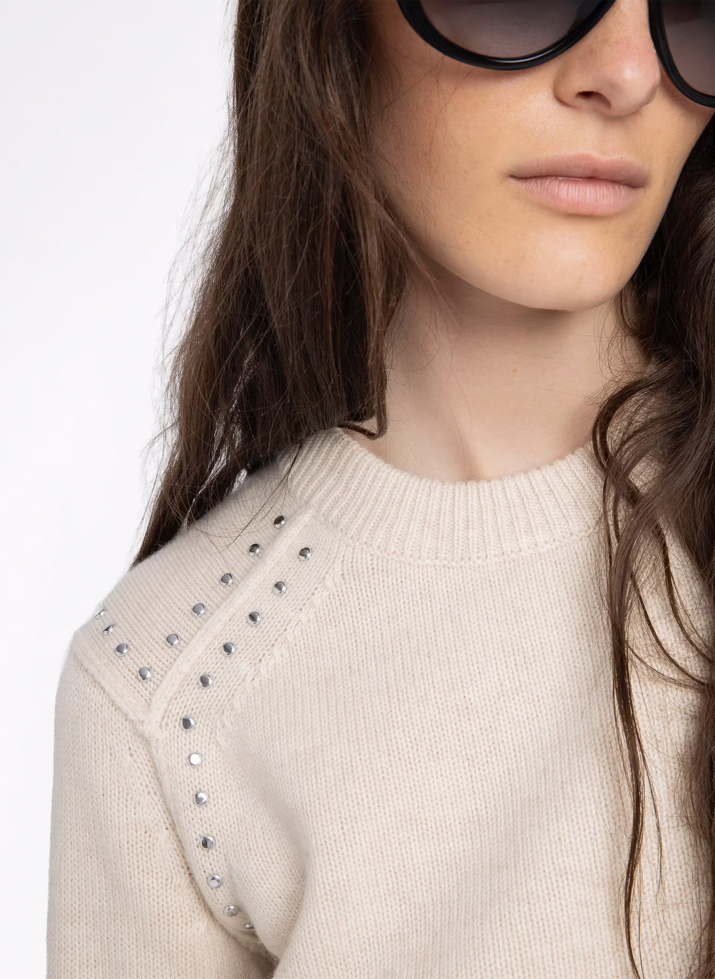 Maglione diritto con collo tondo in lana e cachemire ZADIG&VOLTAIRE Bianco