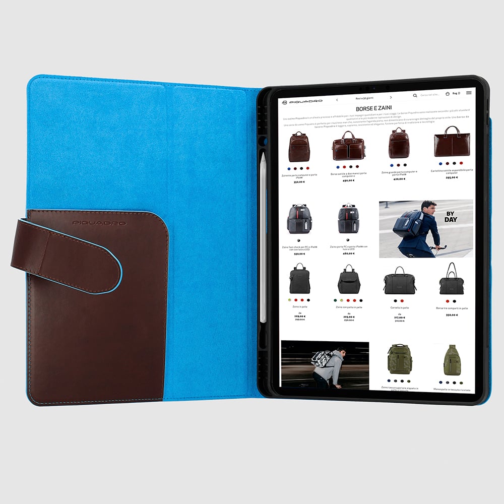 Leather case for iPad® Pro 13’’ with pen holder, stand, and automatic sleep/wake function PIQUADRO Brown