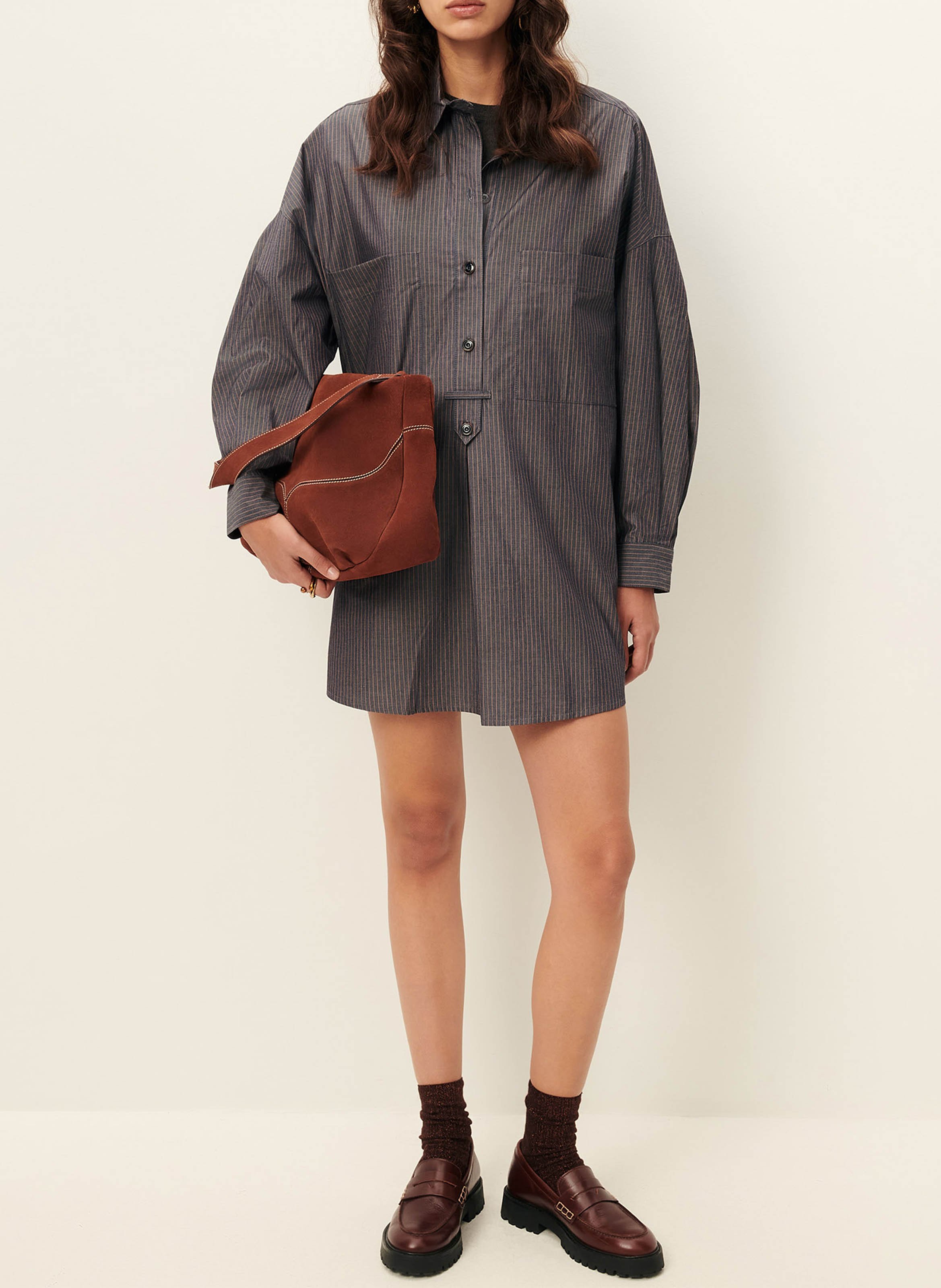 Oversized classic collar striped cotton shirt dress SESSUN Blue