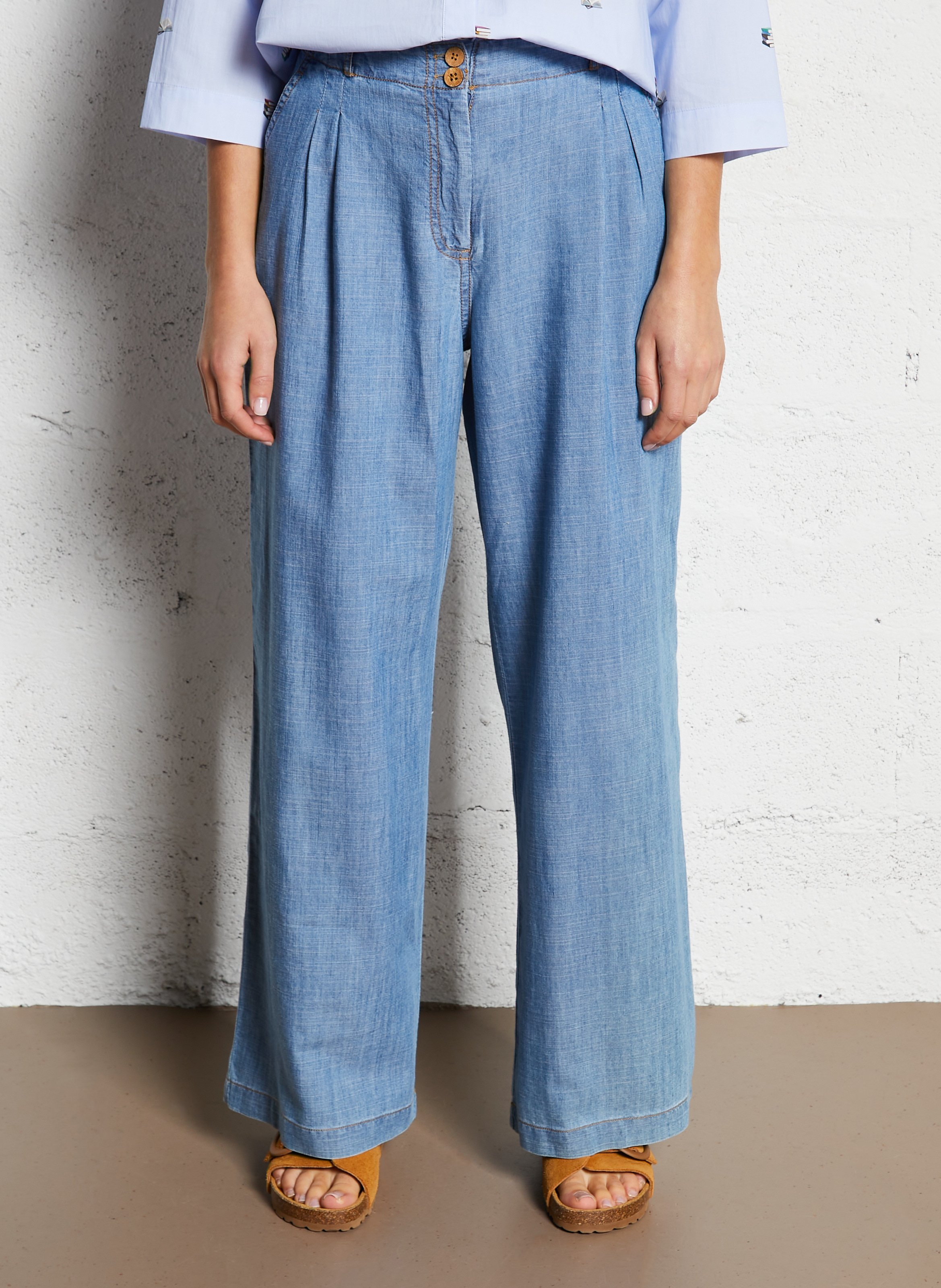 Cotton-blend chinos NICE THINGS Blue