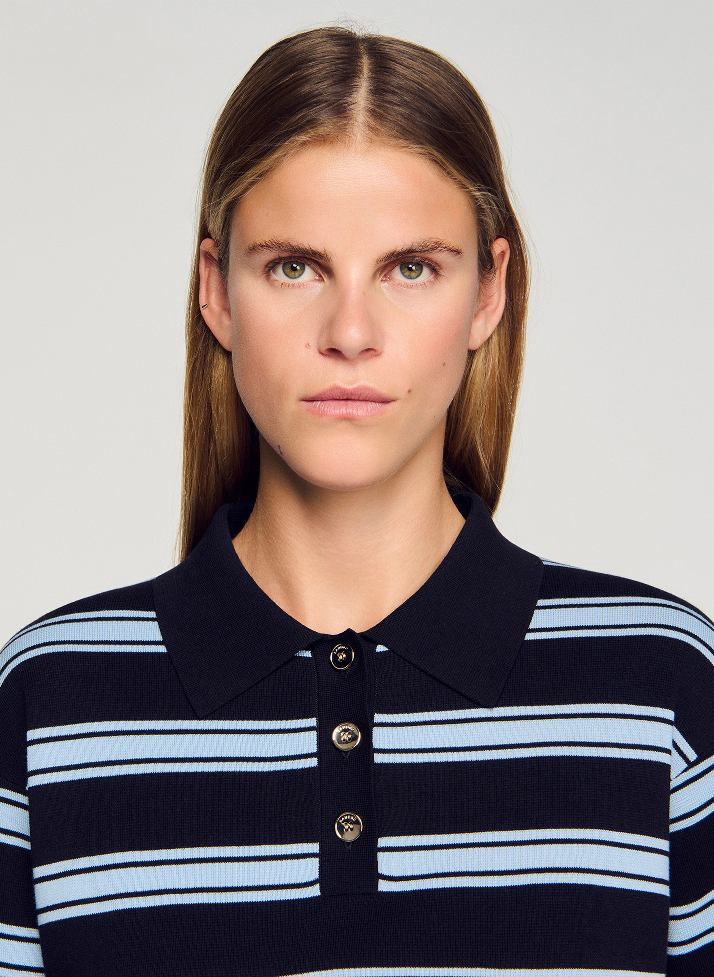 Straight polo in cotton, silk, and linen SANDRO Blue