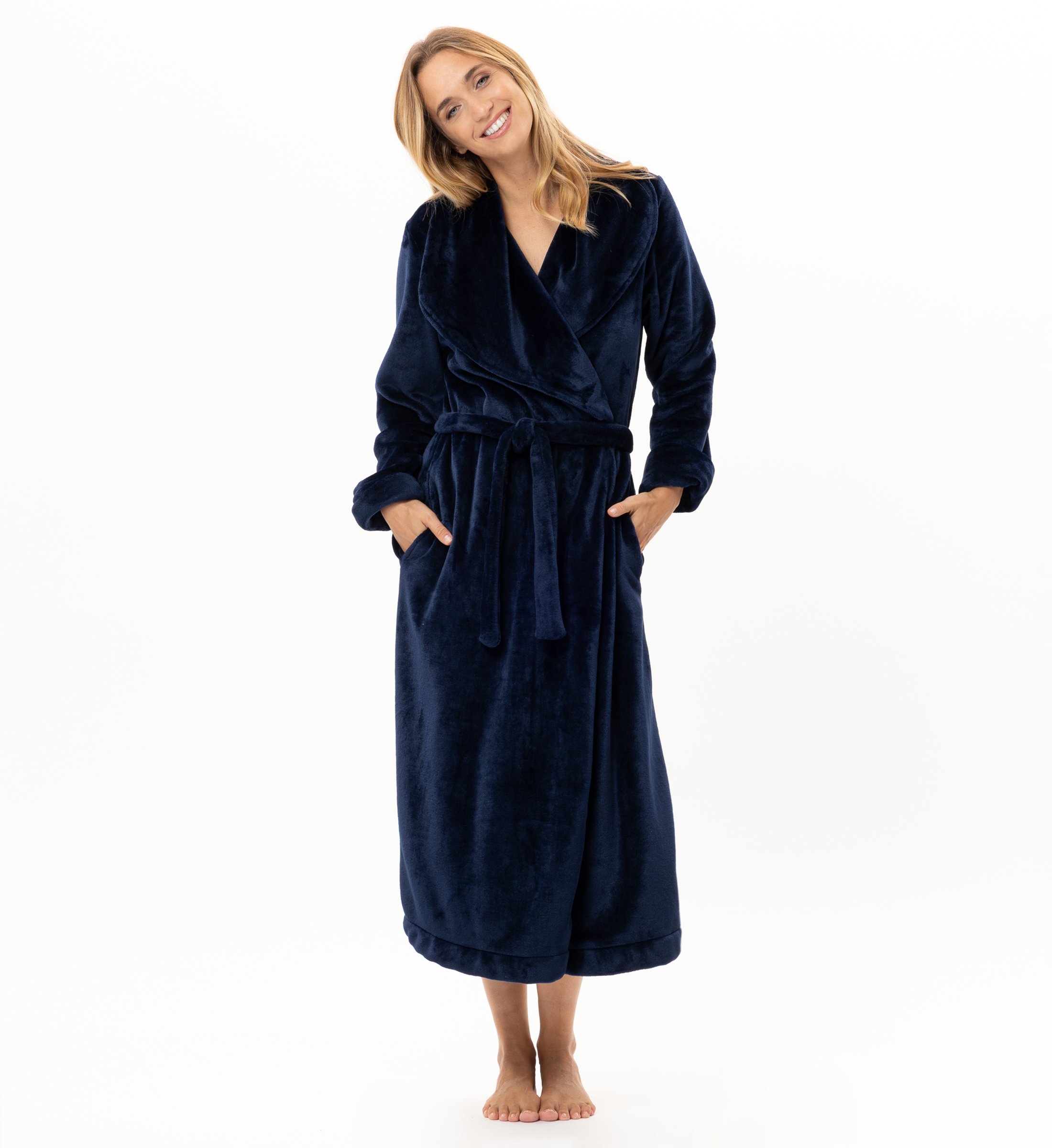 Long plush flannel wrap robe LE CHAT Blue