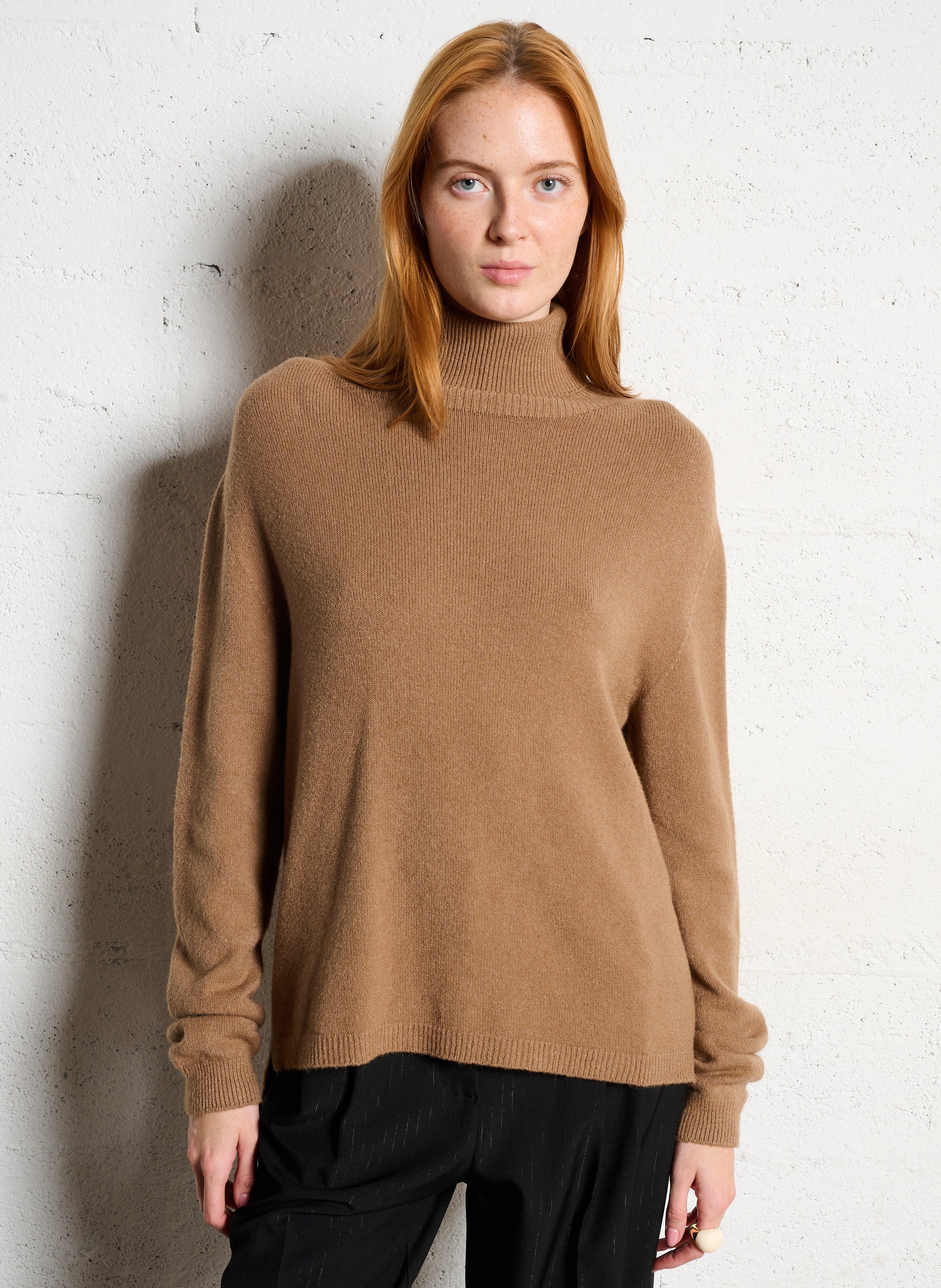 Pull droit col roulé en maille unie IMPERIAL Marron