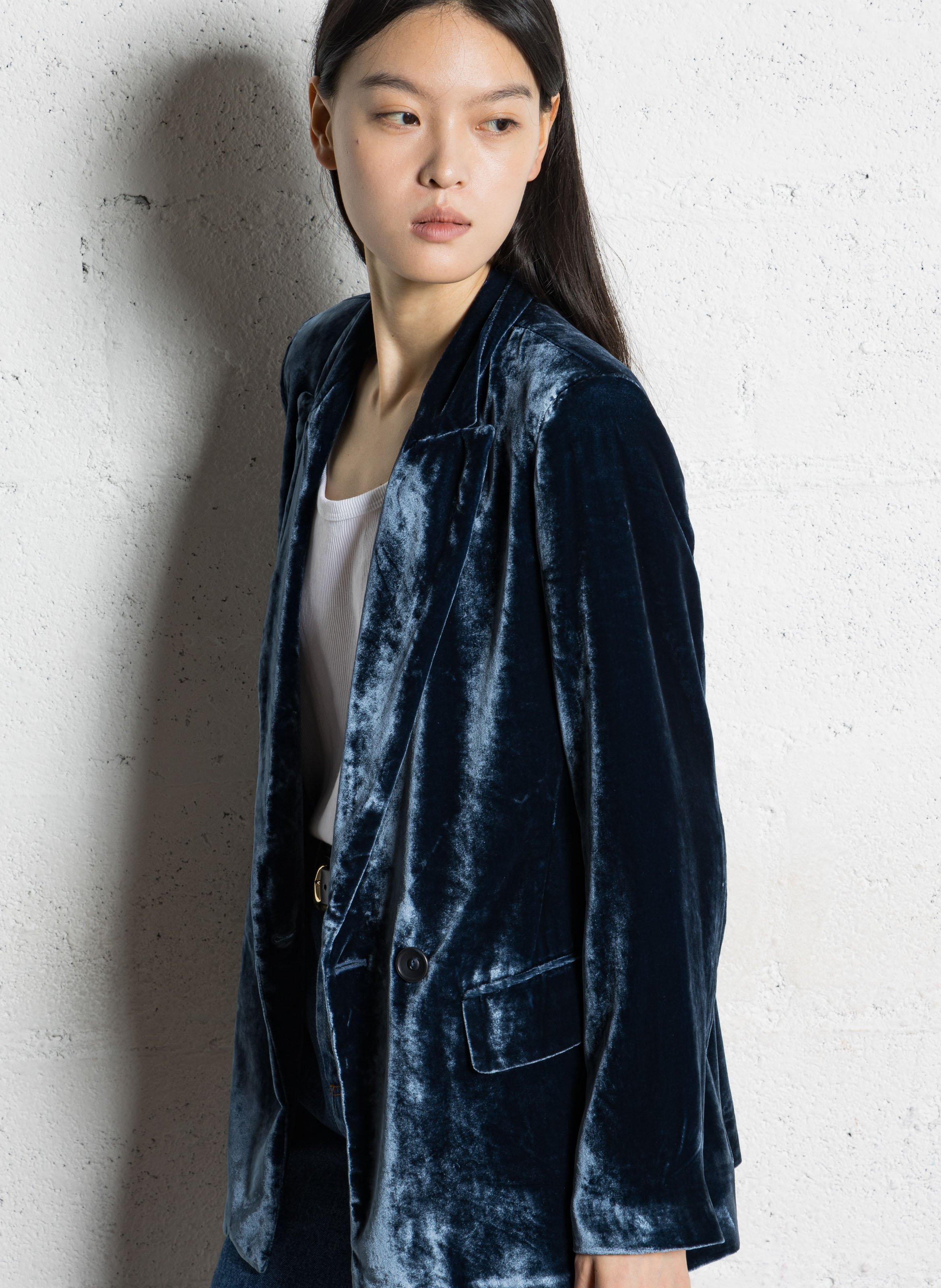 Veste ajustée col tailleur en velours DIEGA Bleu