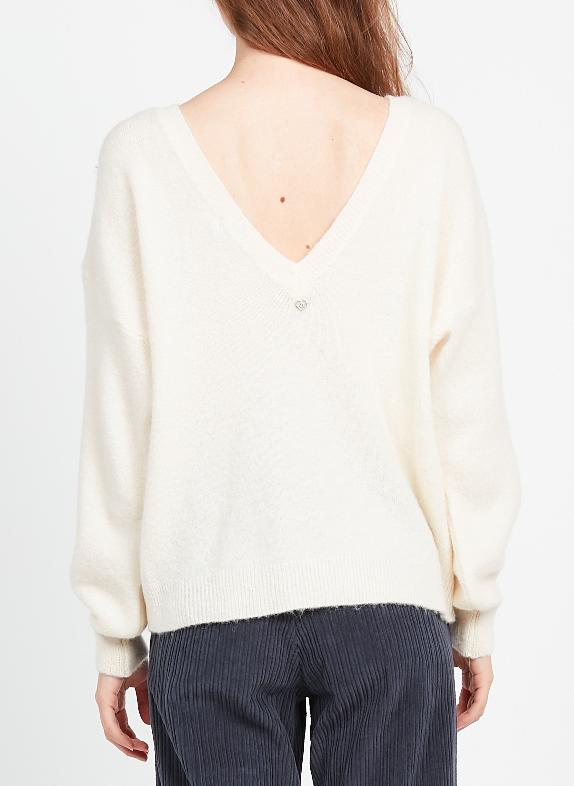 Pull col rond en maille mélangée  PLEASE Beige