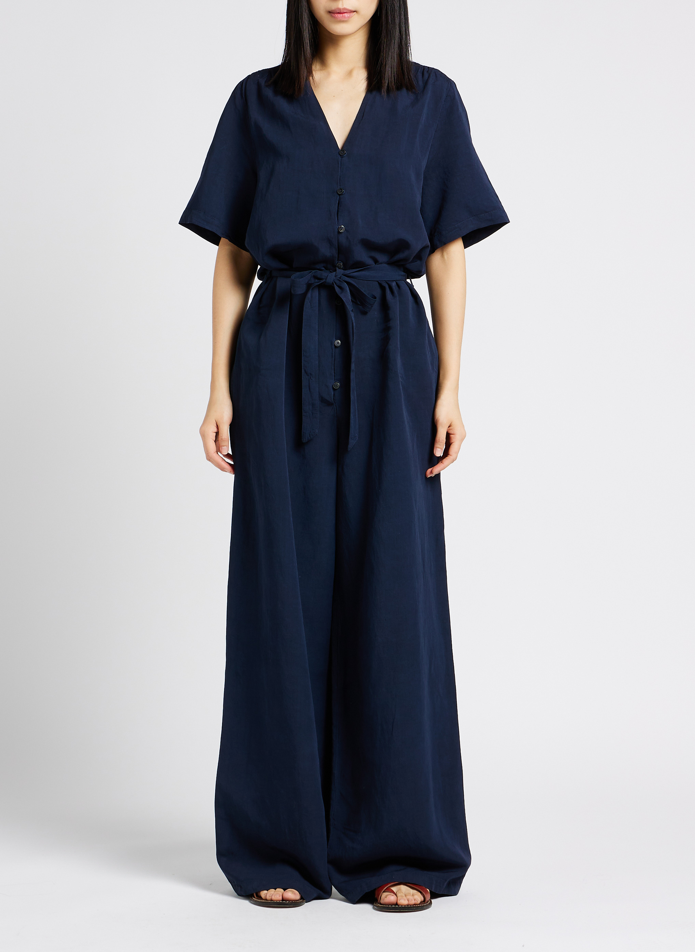 Rechte jumpsuit met V-hals POMANDERE Blauw