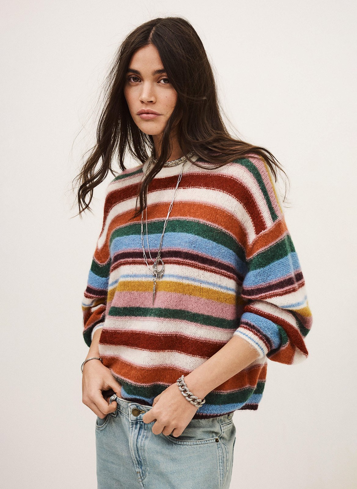 Ruimvallende, gestreepte trui | wolblend BA&SH Veelkleurig