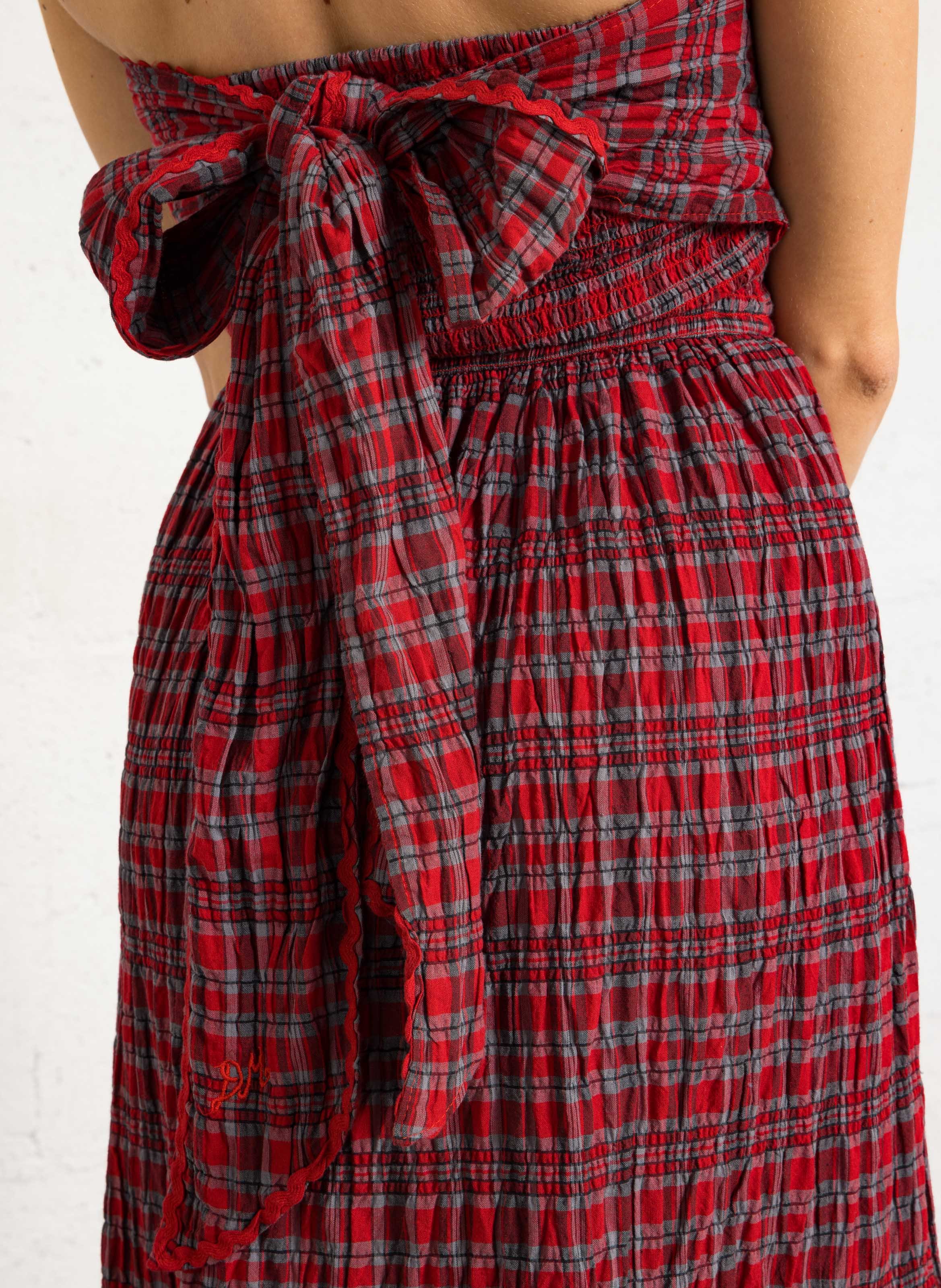 Langes kariertes Bio-Baumwollkleid DAMSON MADDER Rot