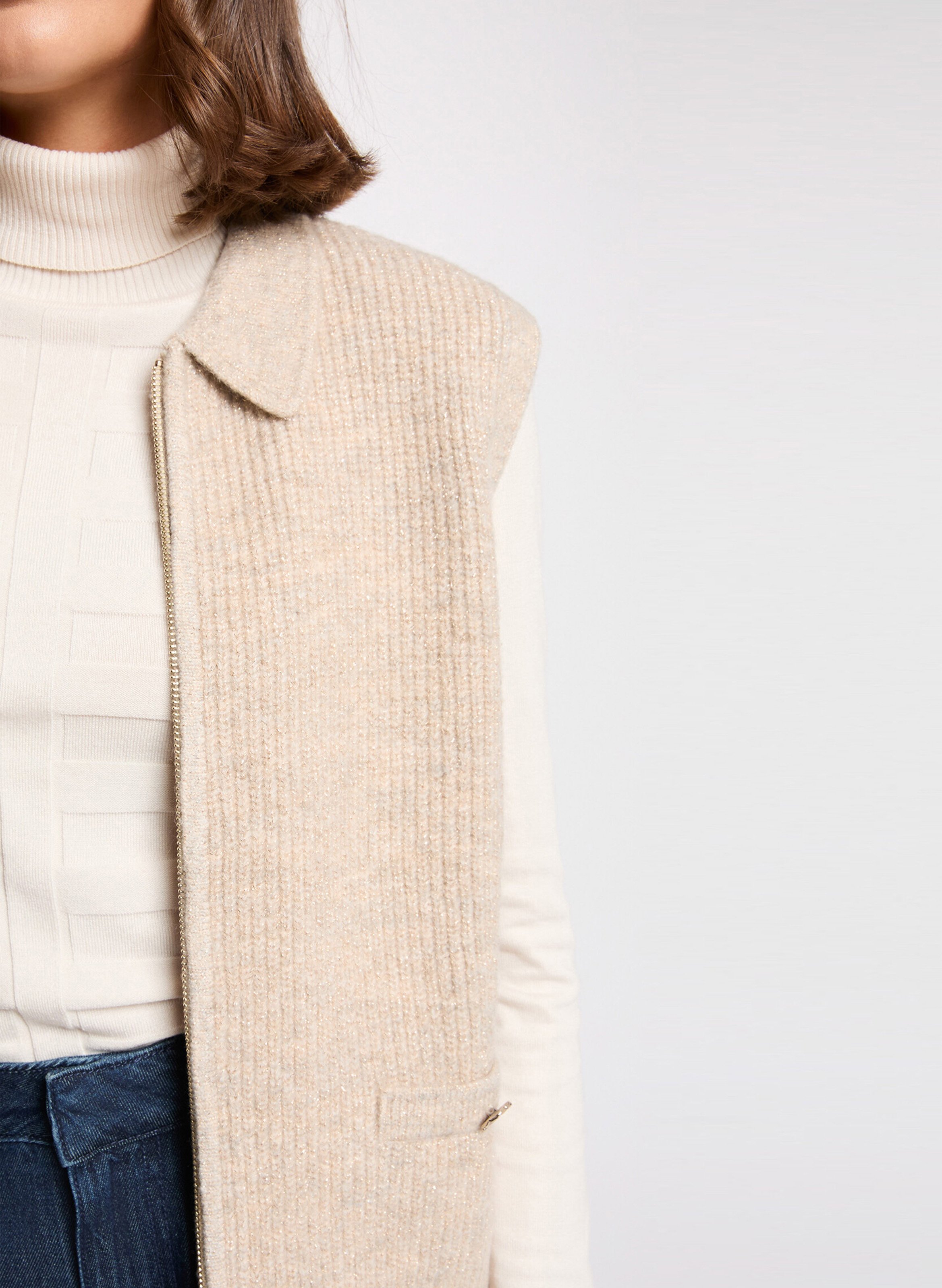 Gilet droit zippé à col revers MORGAN Beige