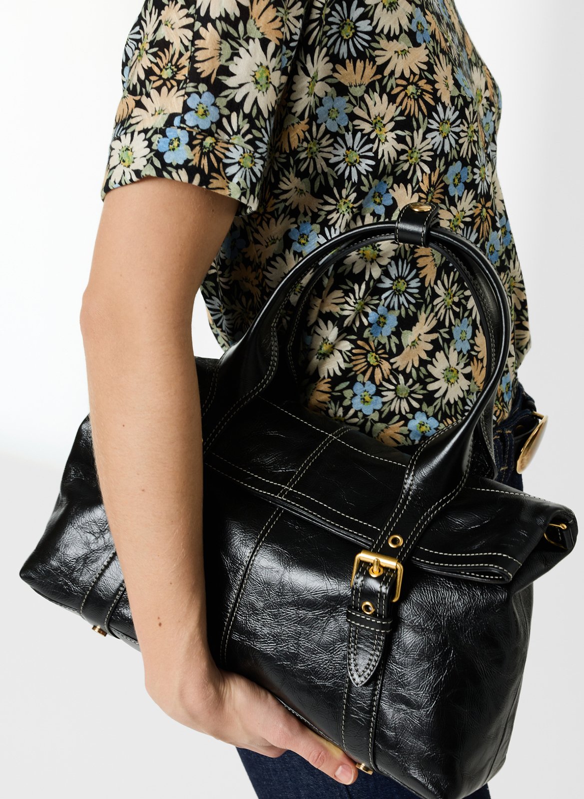 Tee-shirt droit col V en coton mélangé imprimé GERARD DAREL Bleu