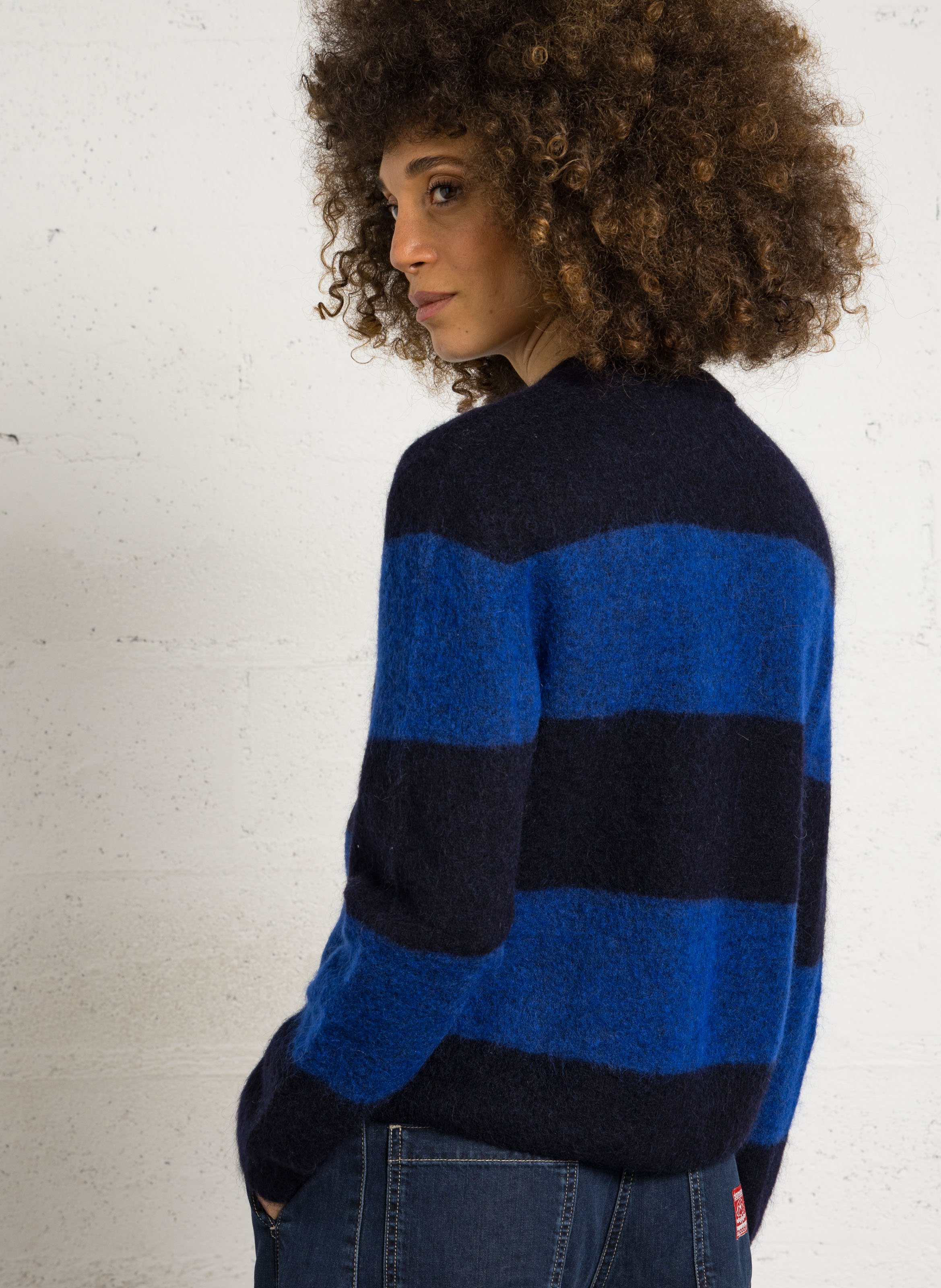 Straight round neck striped wool blend vest DES PETITS HAUTS Blue