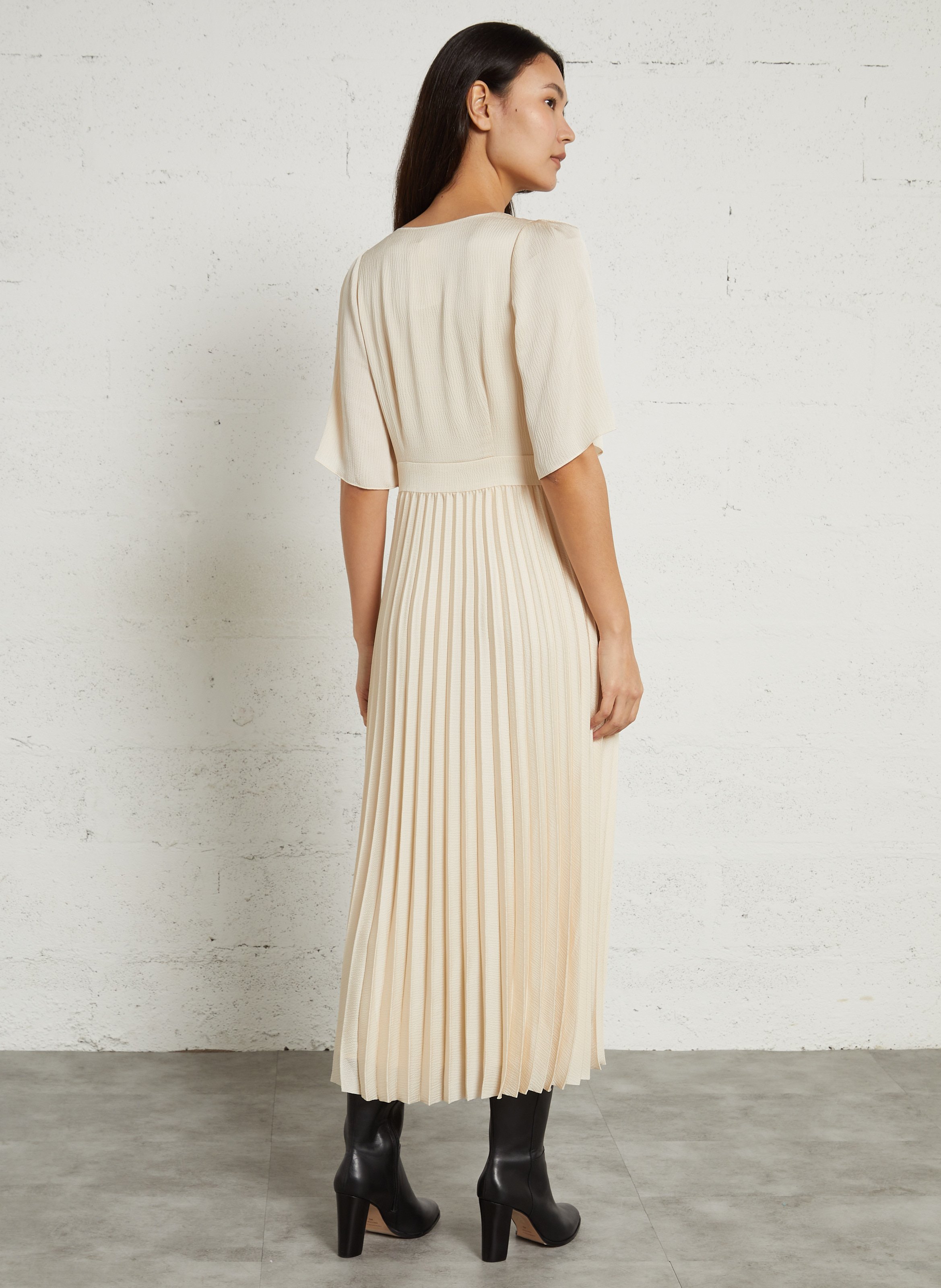 Robe longue col V plissée MAISON 123 Beige