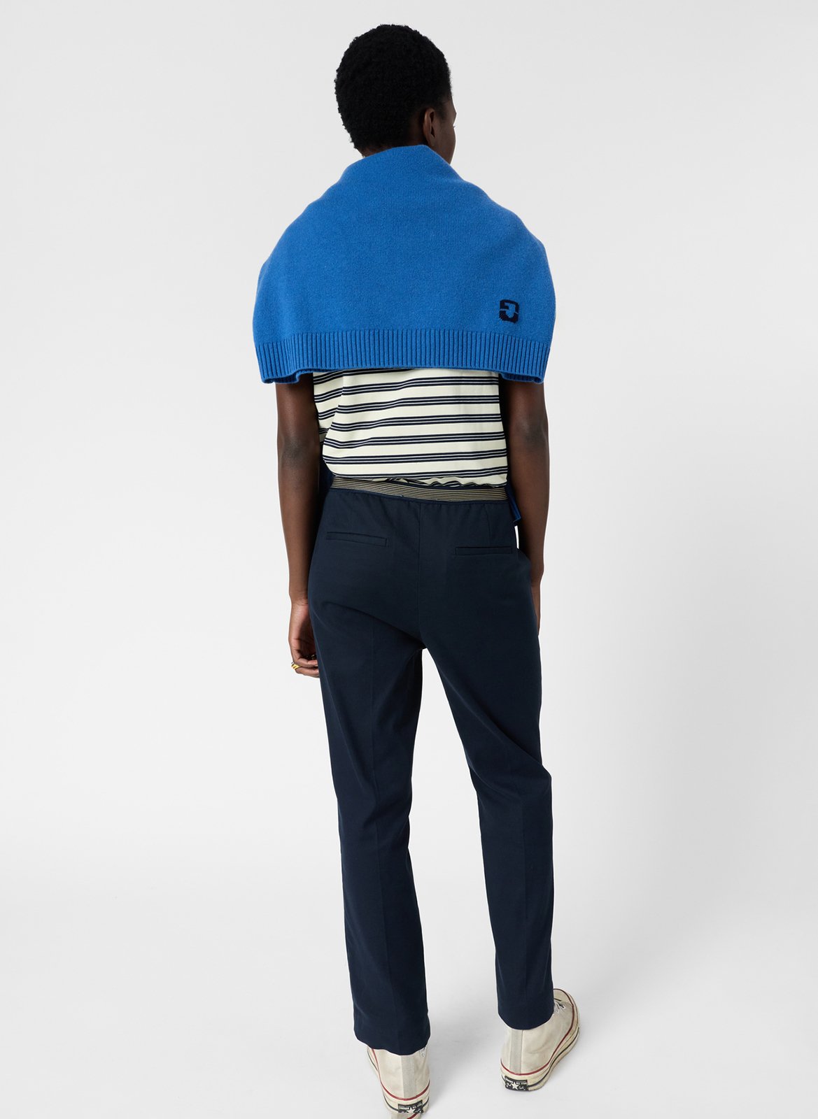 Pantalon droit en coton mélangé Bleu