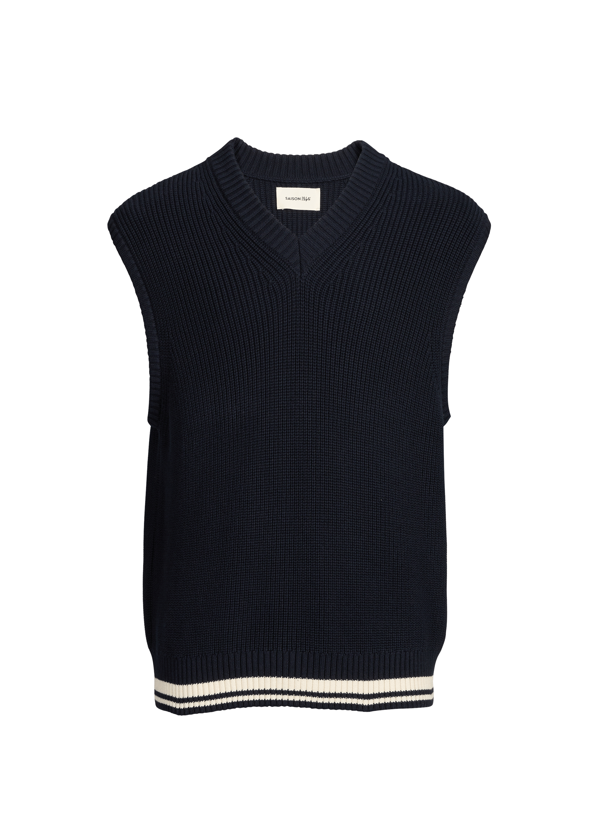 Pull col V en coton SAISON 1865 Bleu