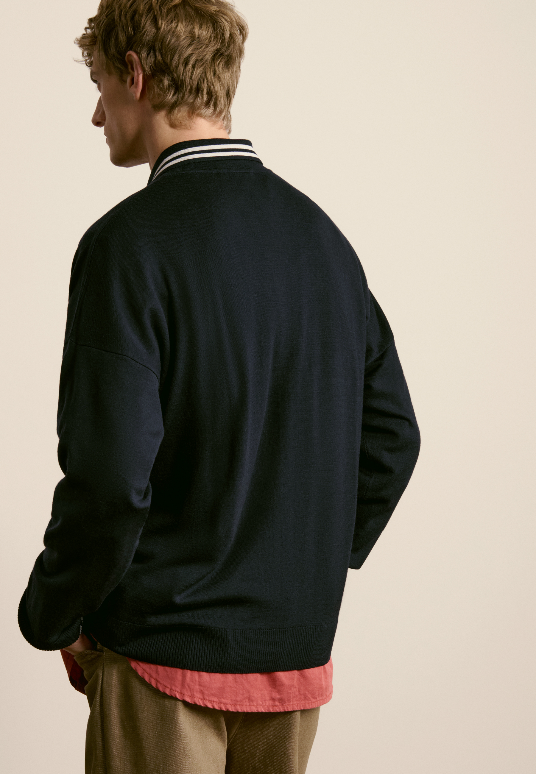 Dual-material wool cardigan MAISON MONTAGUT Blue