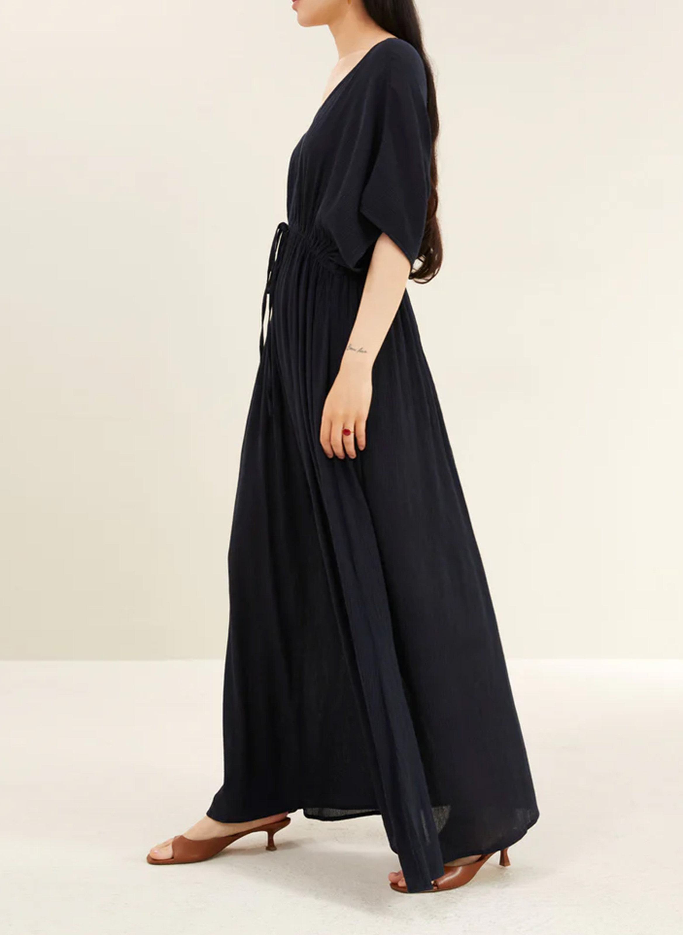 Robe longue ample en coton mélangé BY BAR Bleu