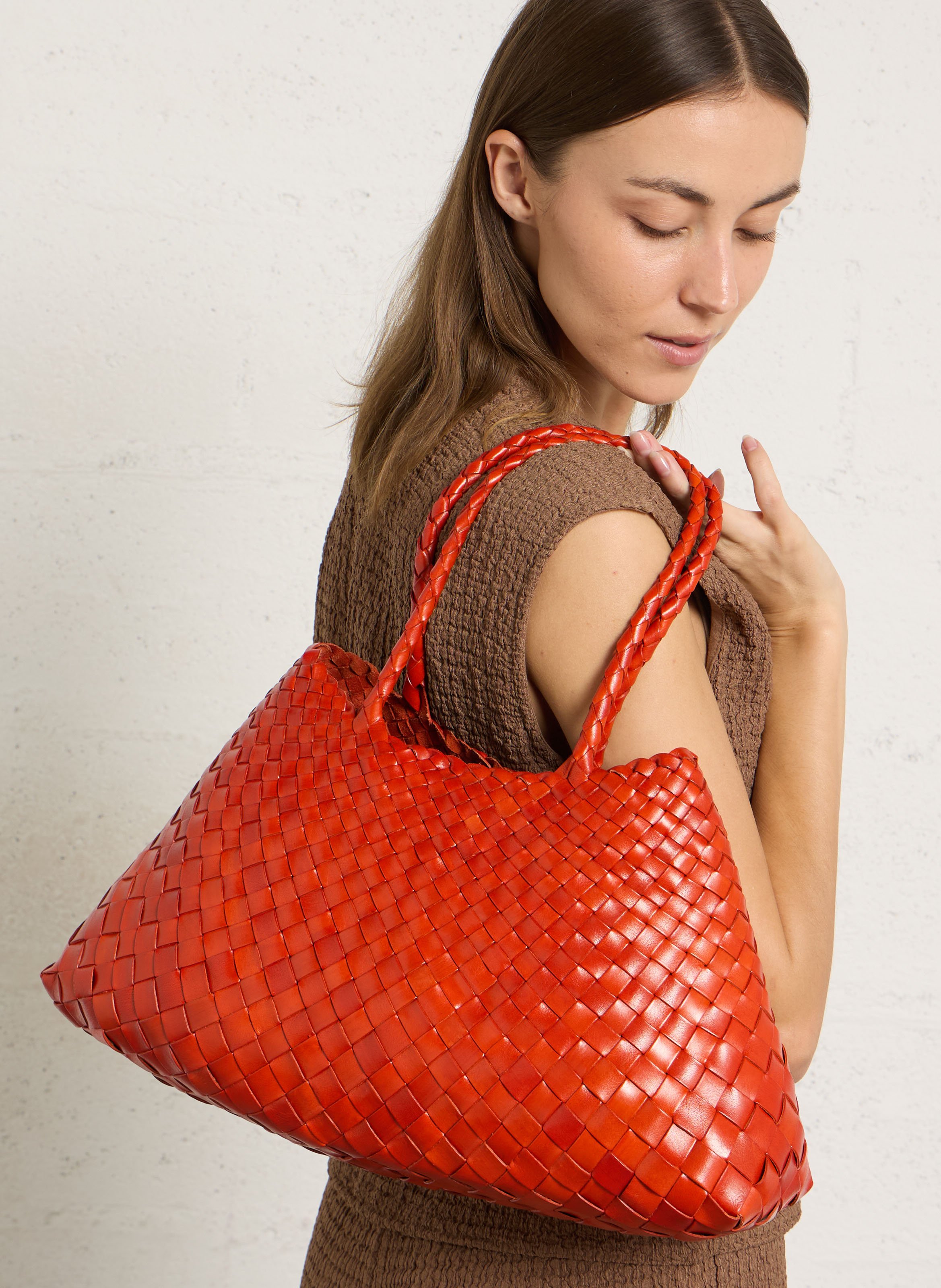 Woven leather basket DRAGON DIFFUSION Orange