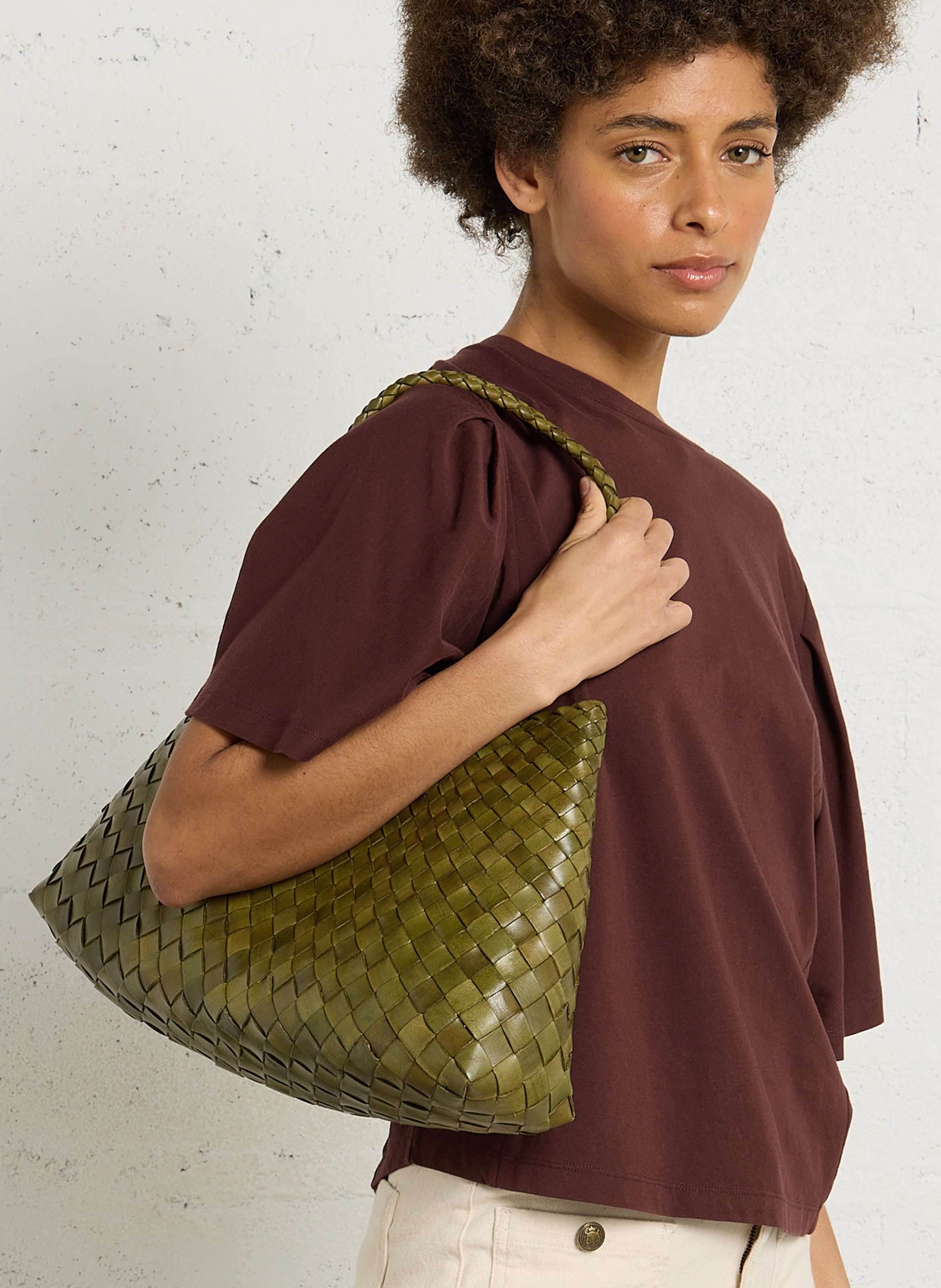 Gevlochten, leren mand DRAGON DIFFUSION Kaki