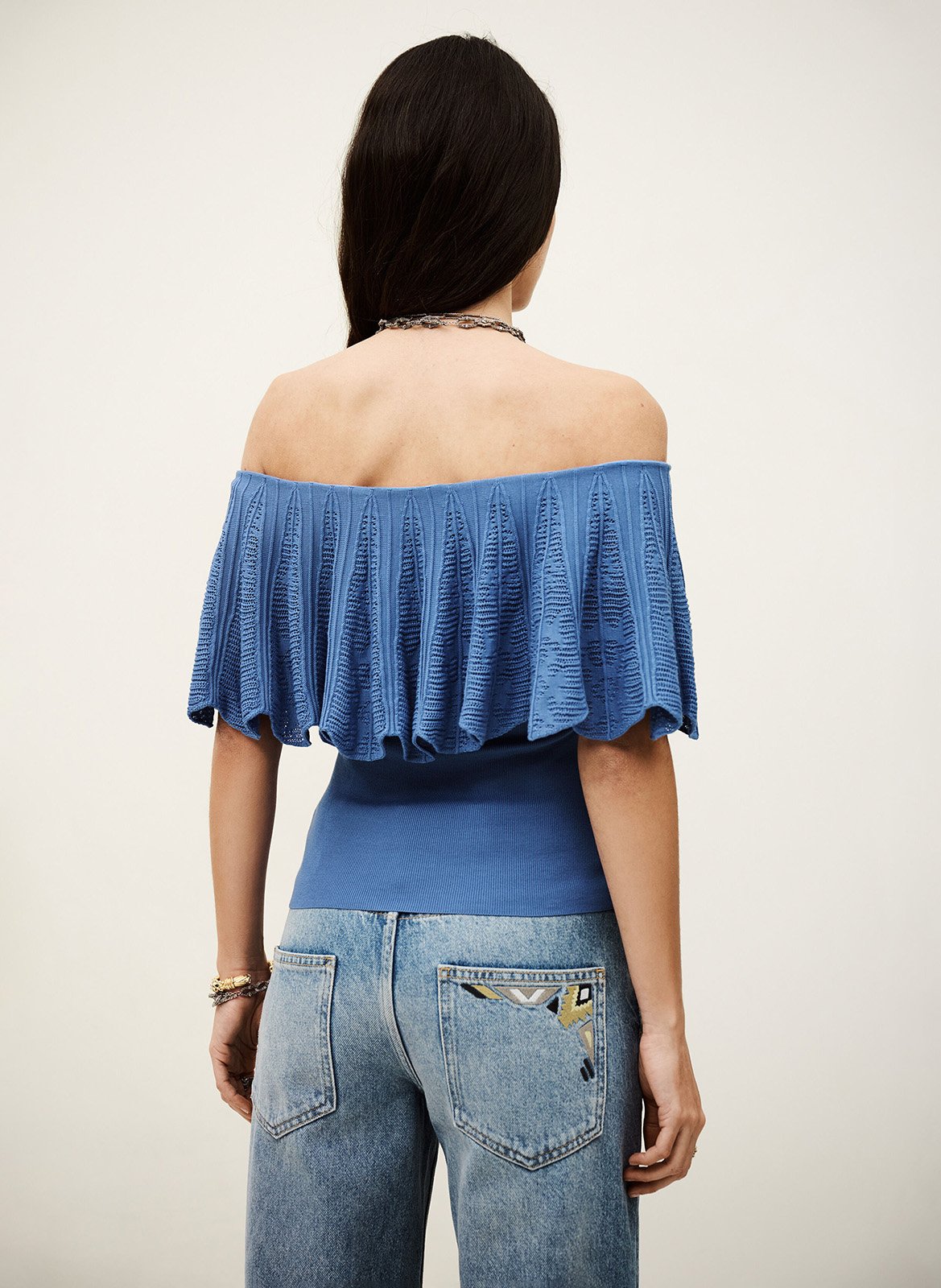 Top bardot en maille ajourée BA&SH Bleu