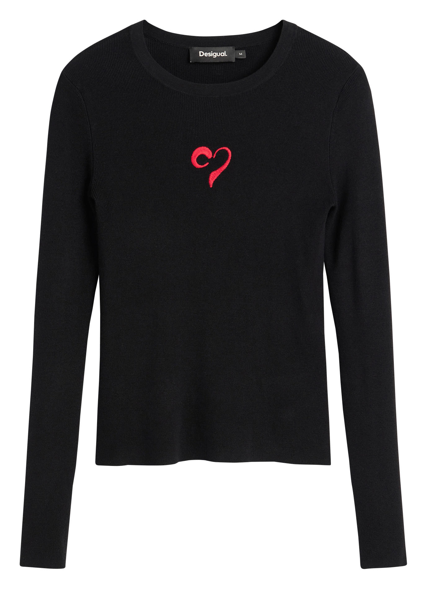 Pull à broderie cœur en maille fine DESIGUAL Noir