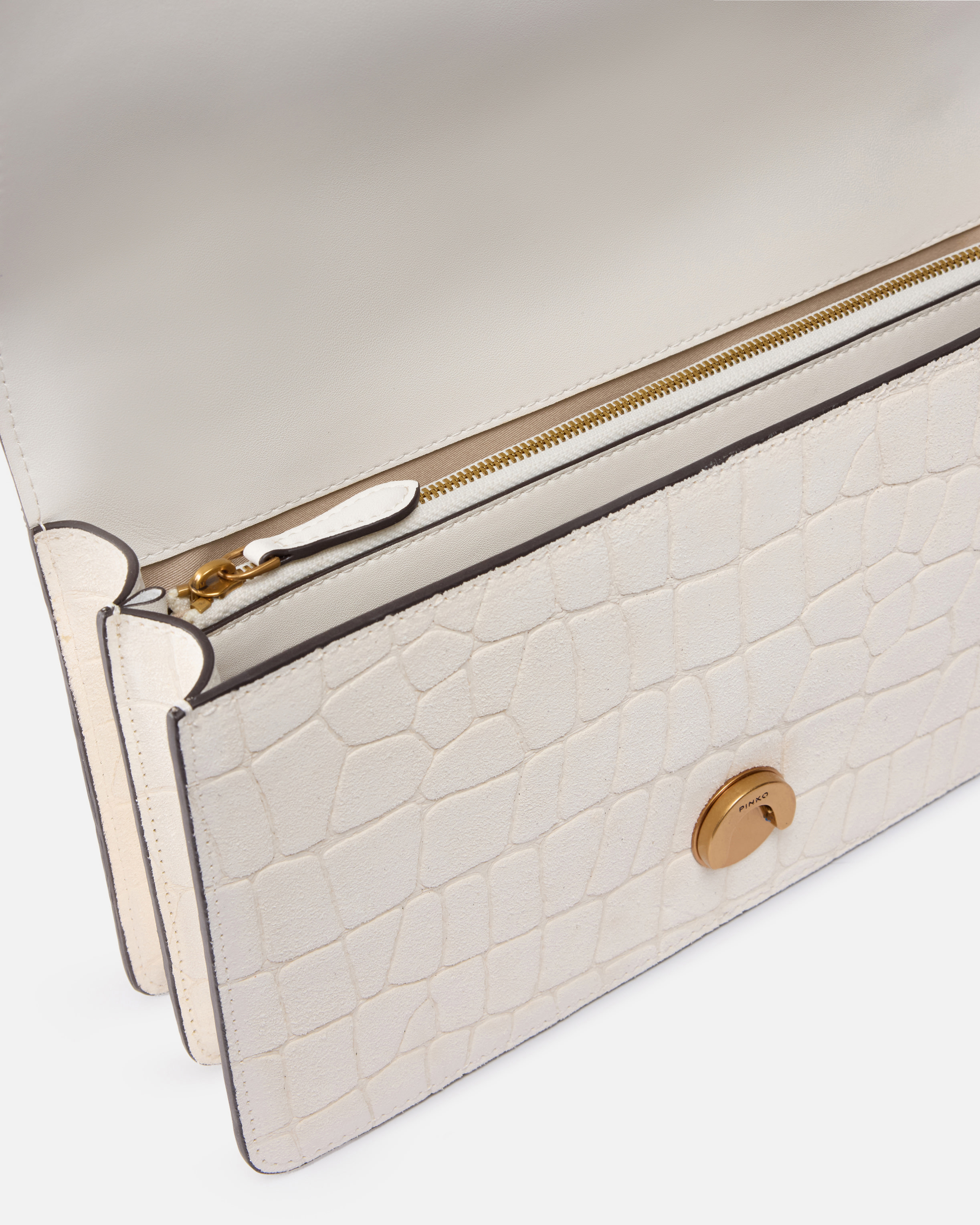 Sac à bandoulière moyen love bag one en cuir embossé crocodile PINKO Blanc