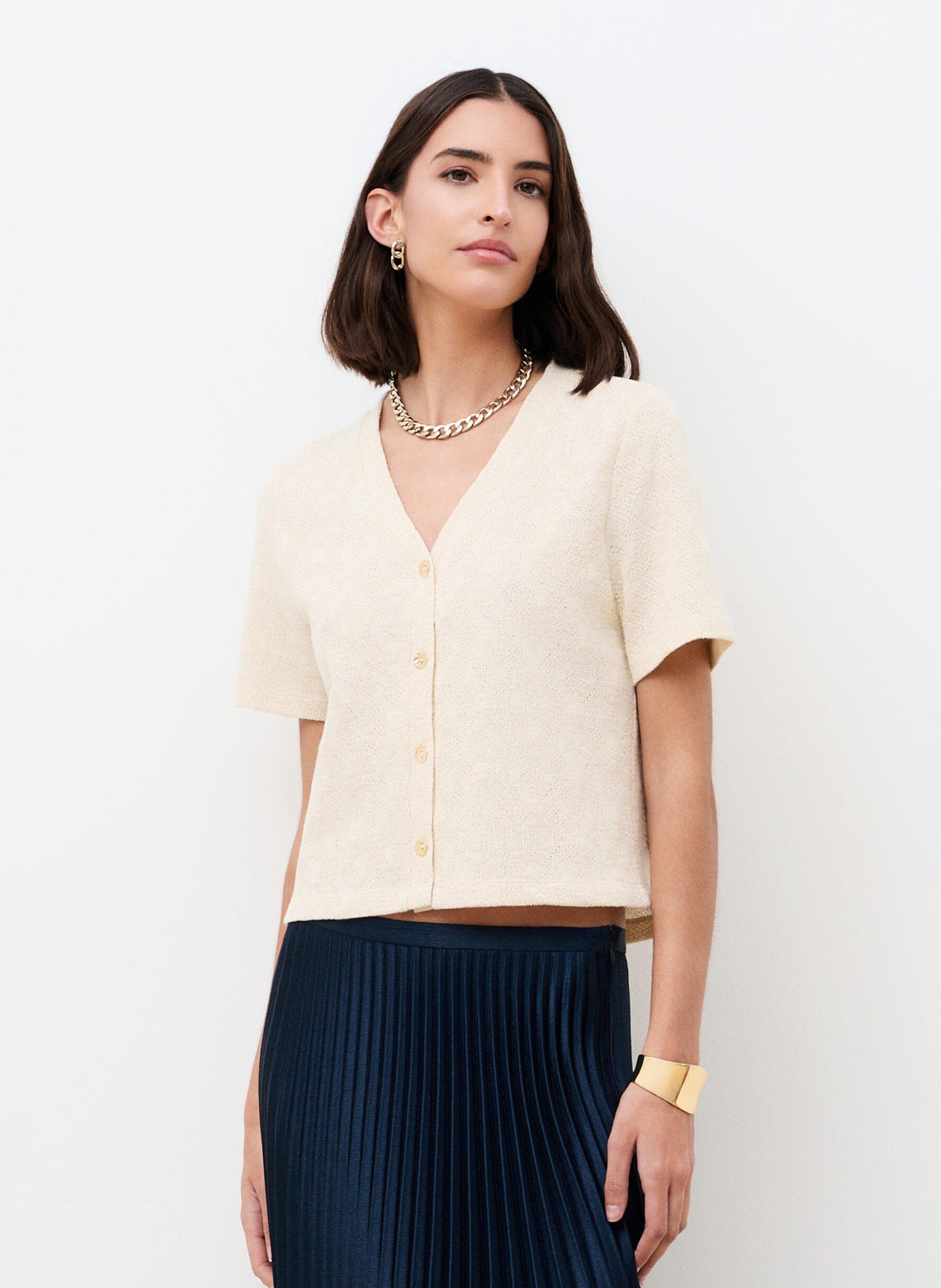 Top con cuello de pico CAROLL Beige