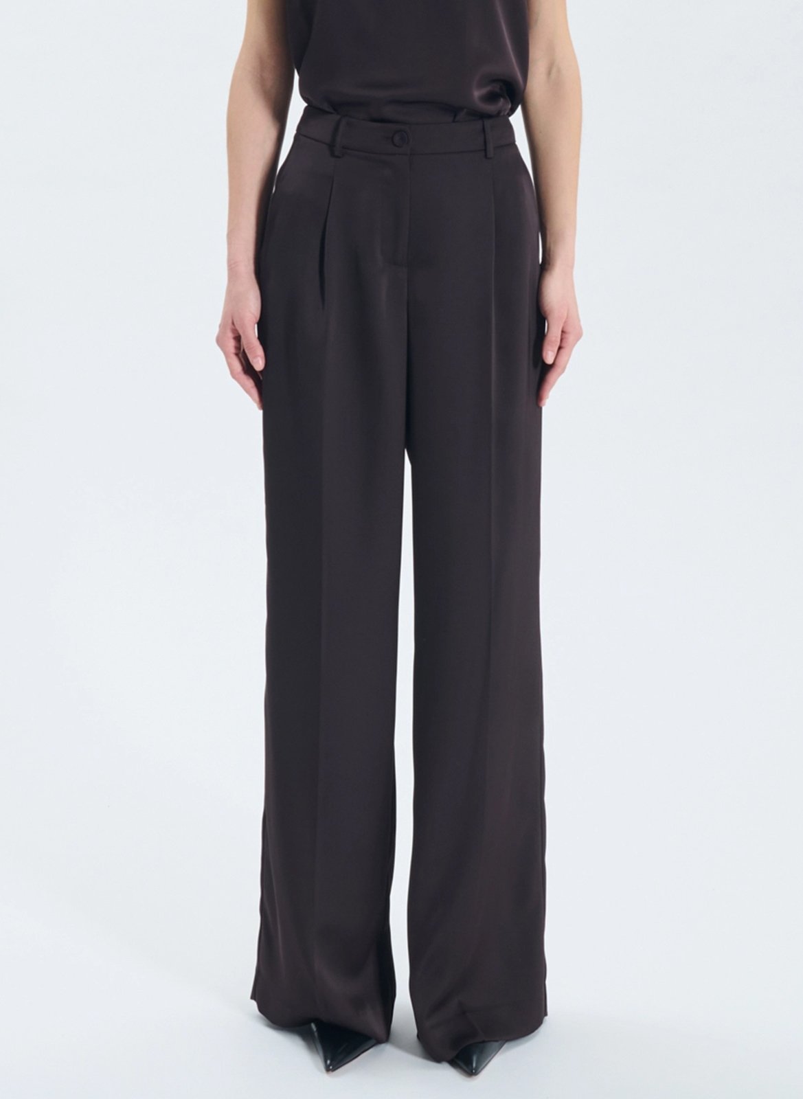 Pantalon large satiné ZAPA Marron