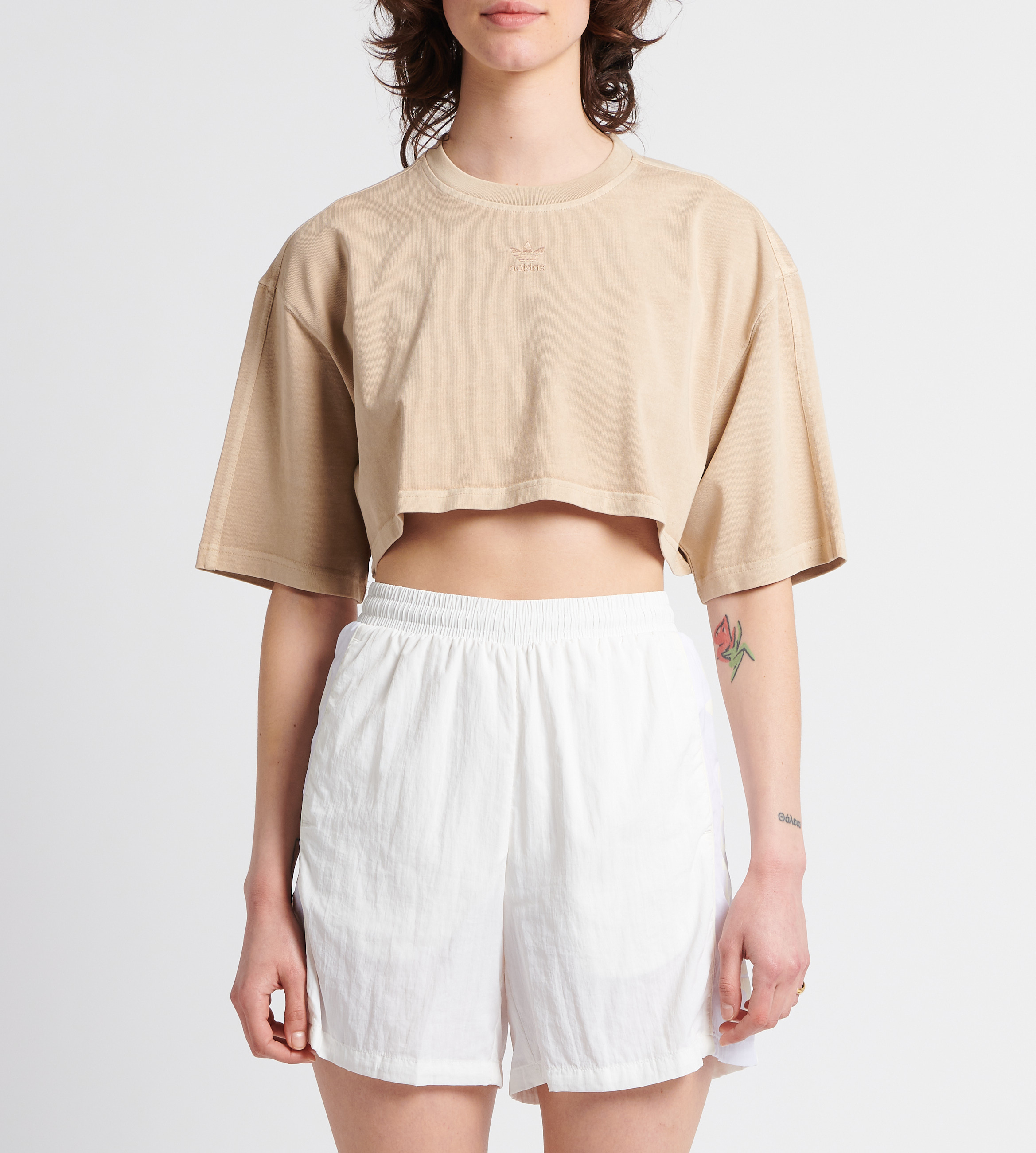 Cropped cotton sports T-shirt ADIDAS Beige