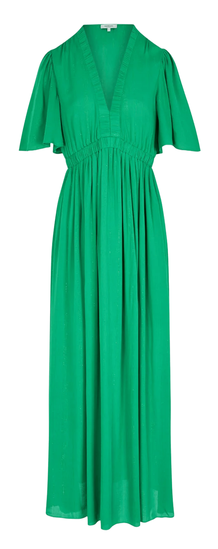 Long fluid V-neck solid dress MORGAN Green