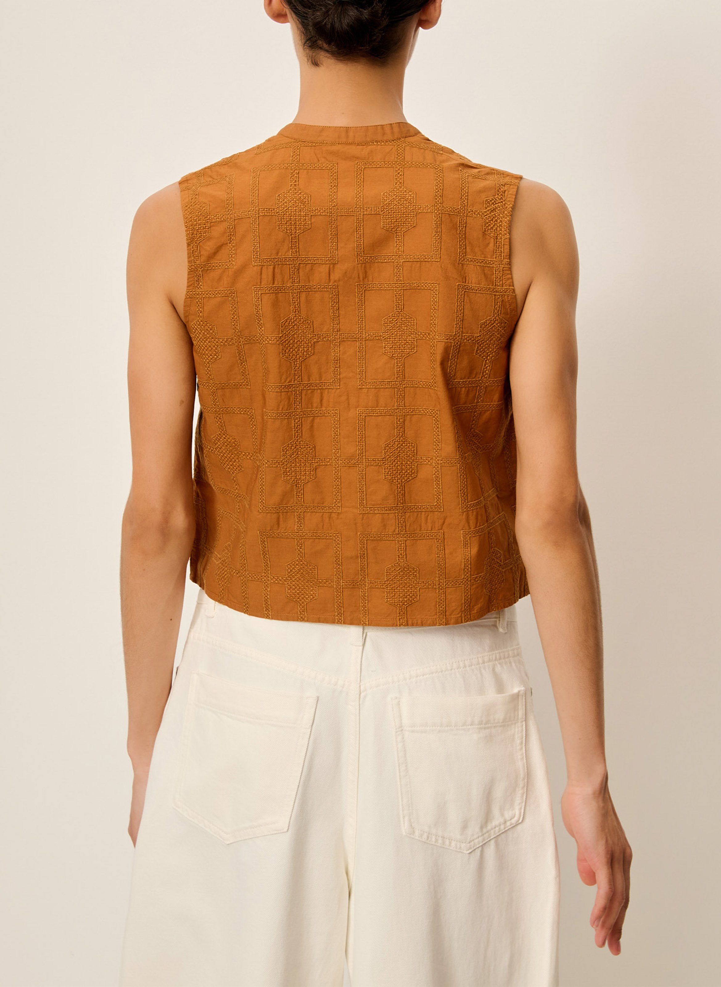 Top sans manches à motif résille SESSUN Marron