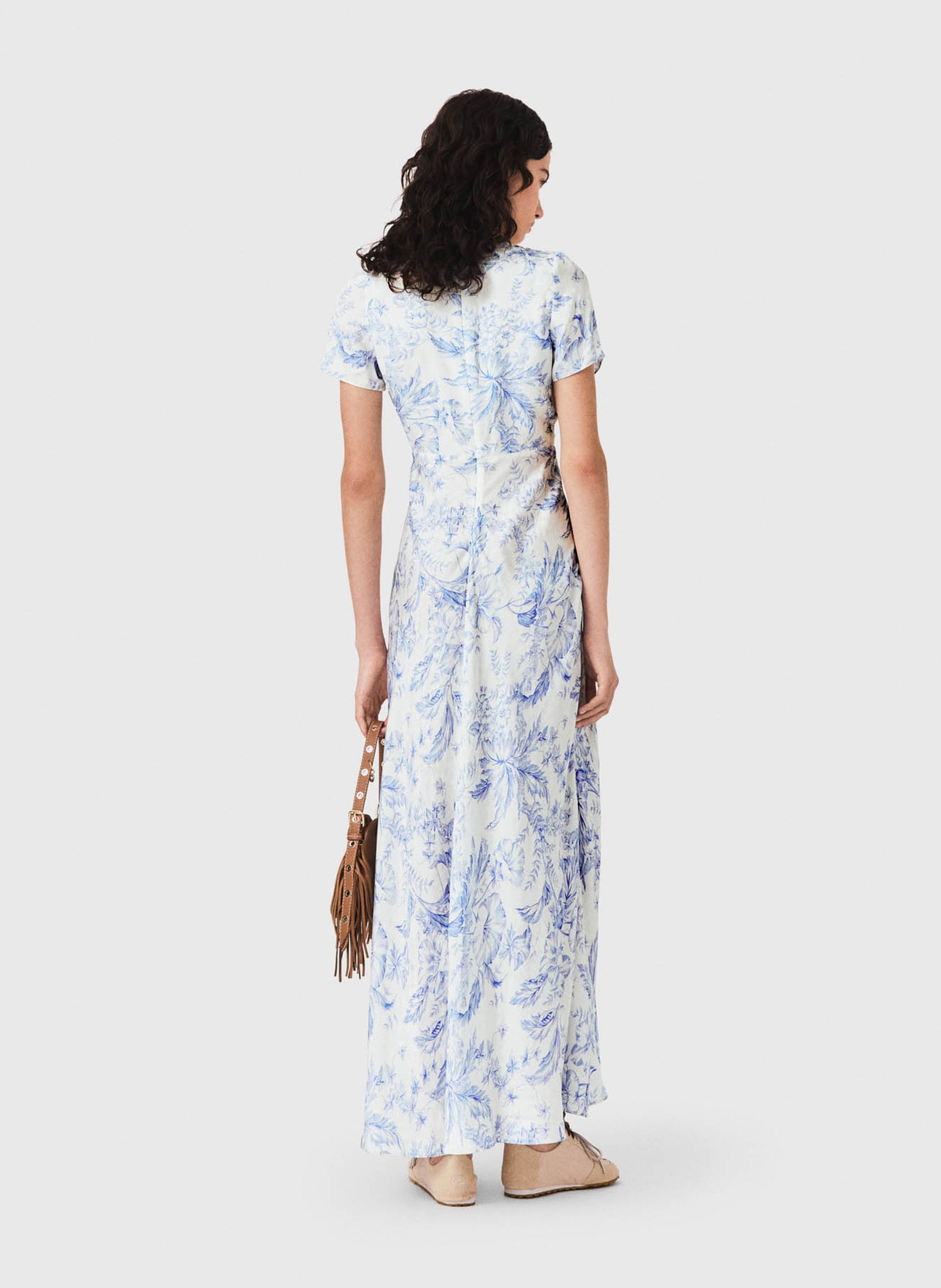 Robe longue col V imprimée MAJE Bleu