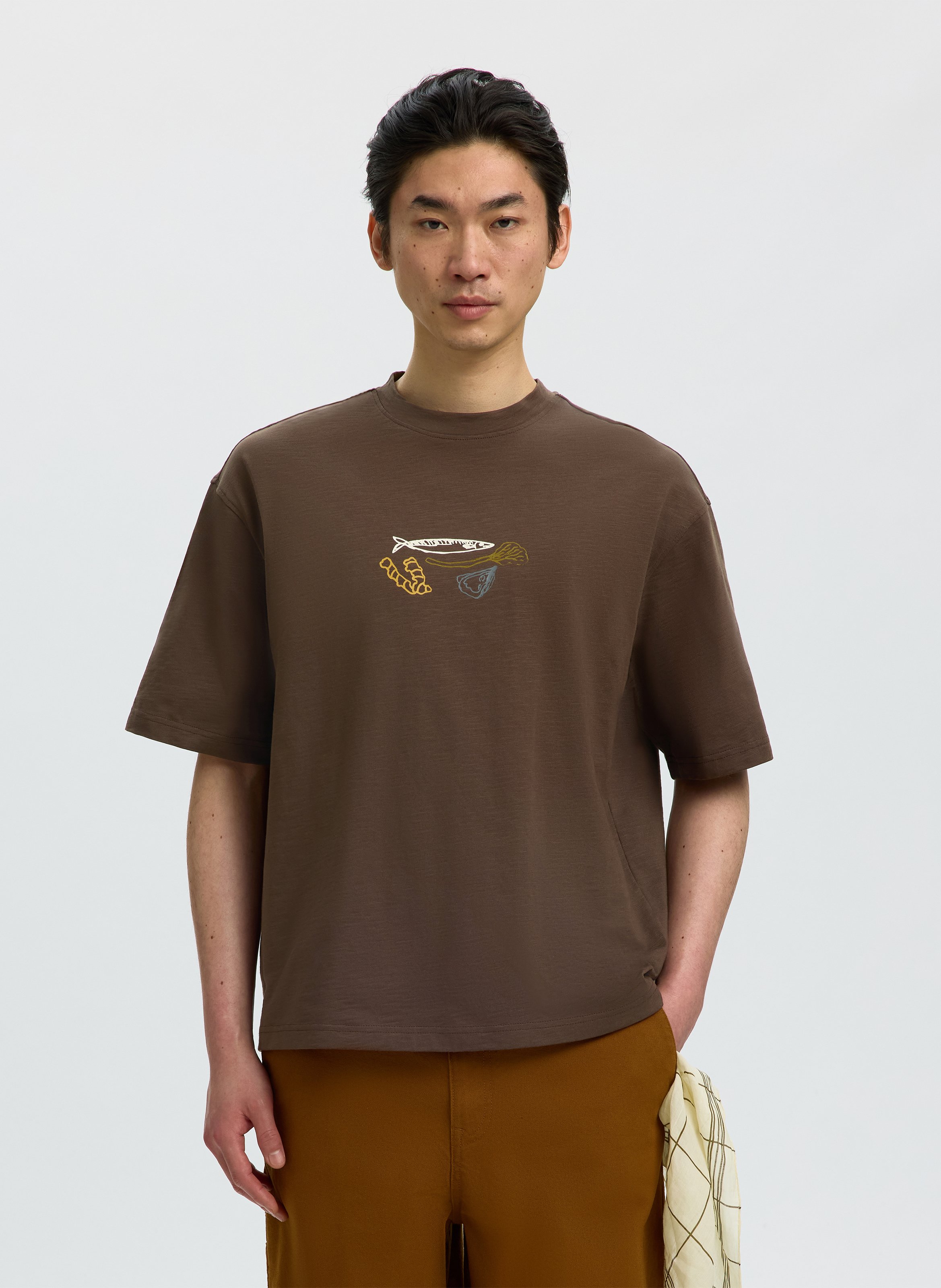 Tee-shirt col rond en coton bio SELECTED Bruin