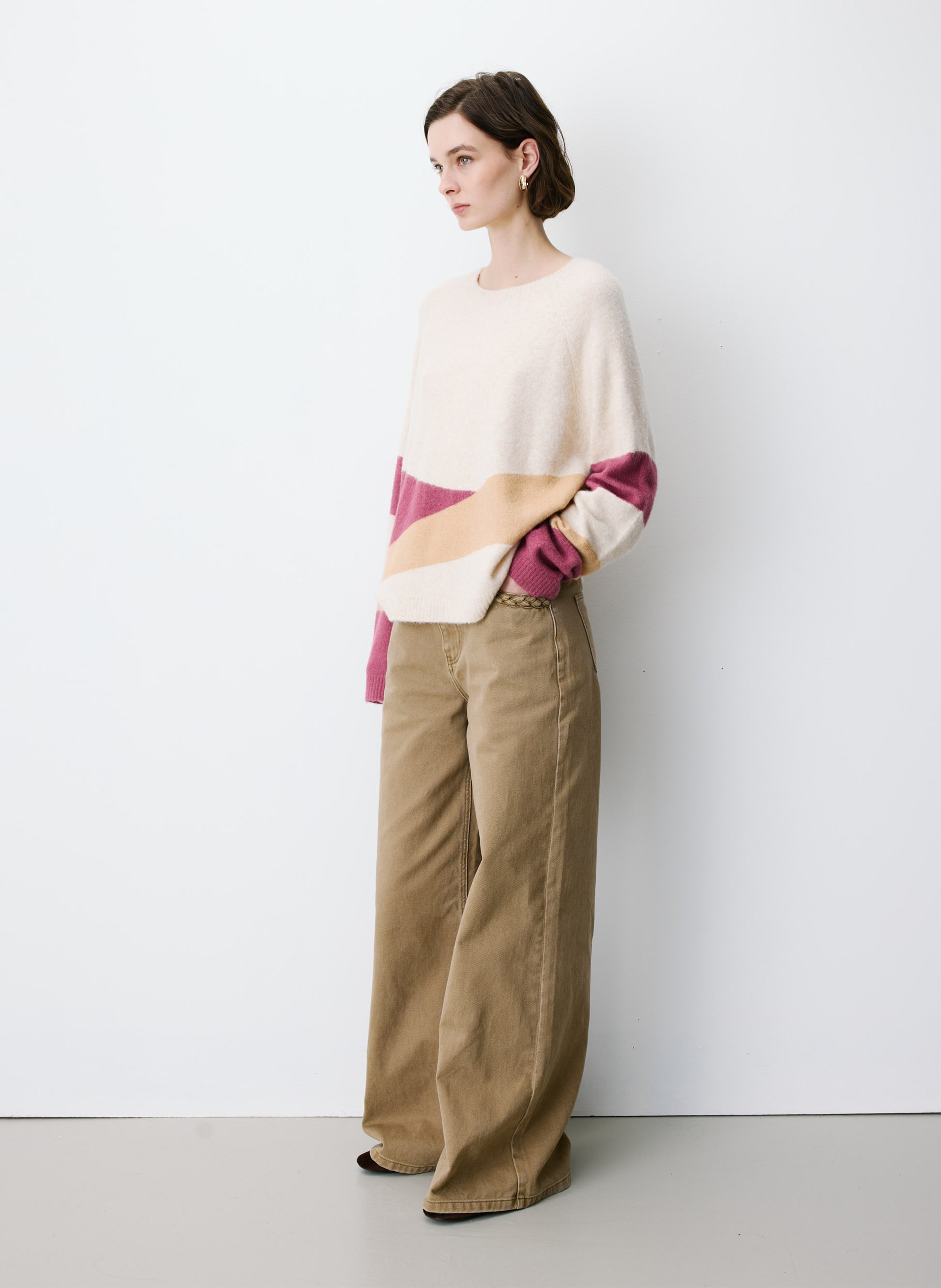 Pull droit col rond en maille jacquard GRACE ET MILA Beige