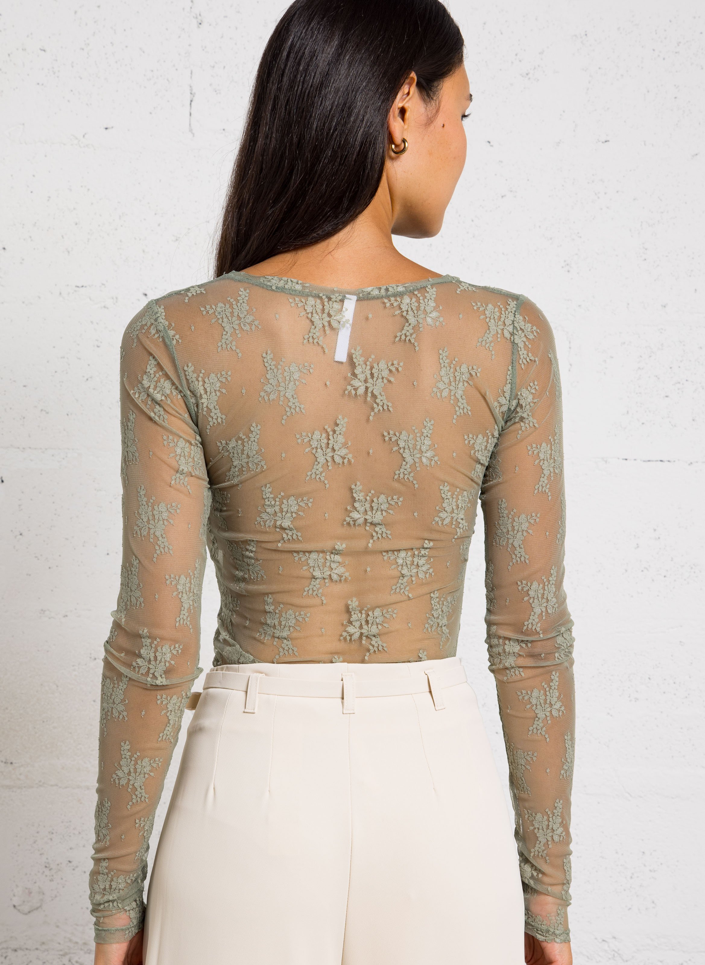 Round neck t-shirt with floral embroidery IMPERIAL Green