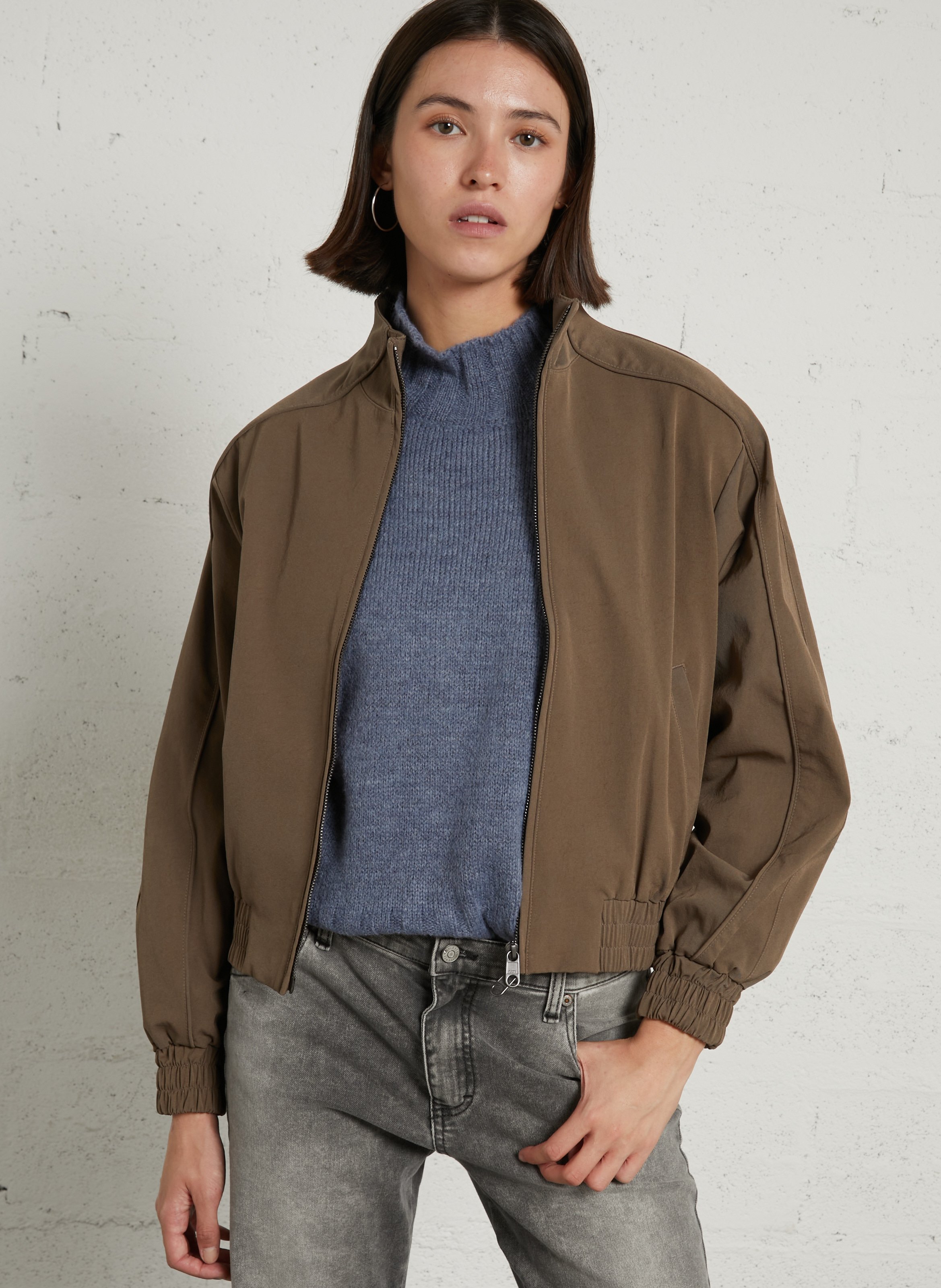 Oversized high collar jacket RAINS Brown