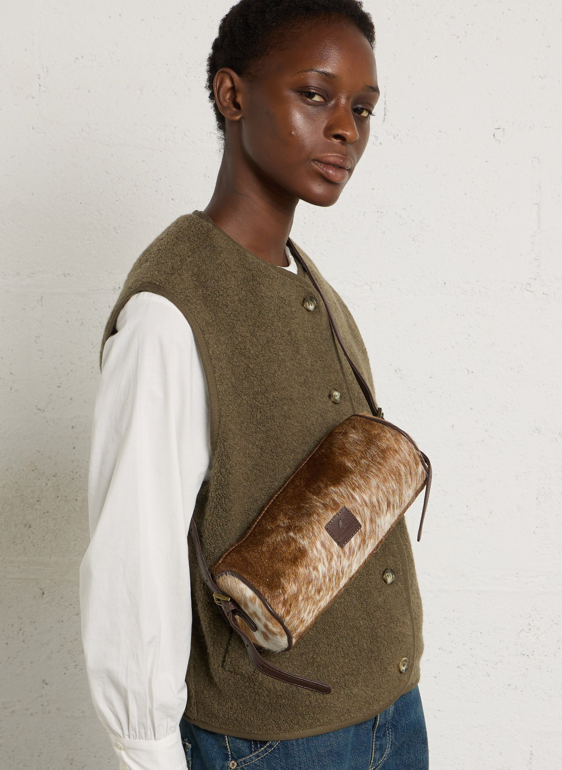 Bolso de cuero estampado pony NICE THINGS Marron