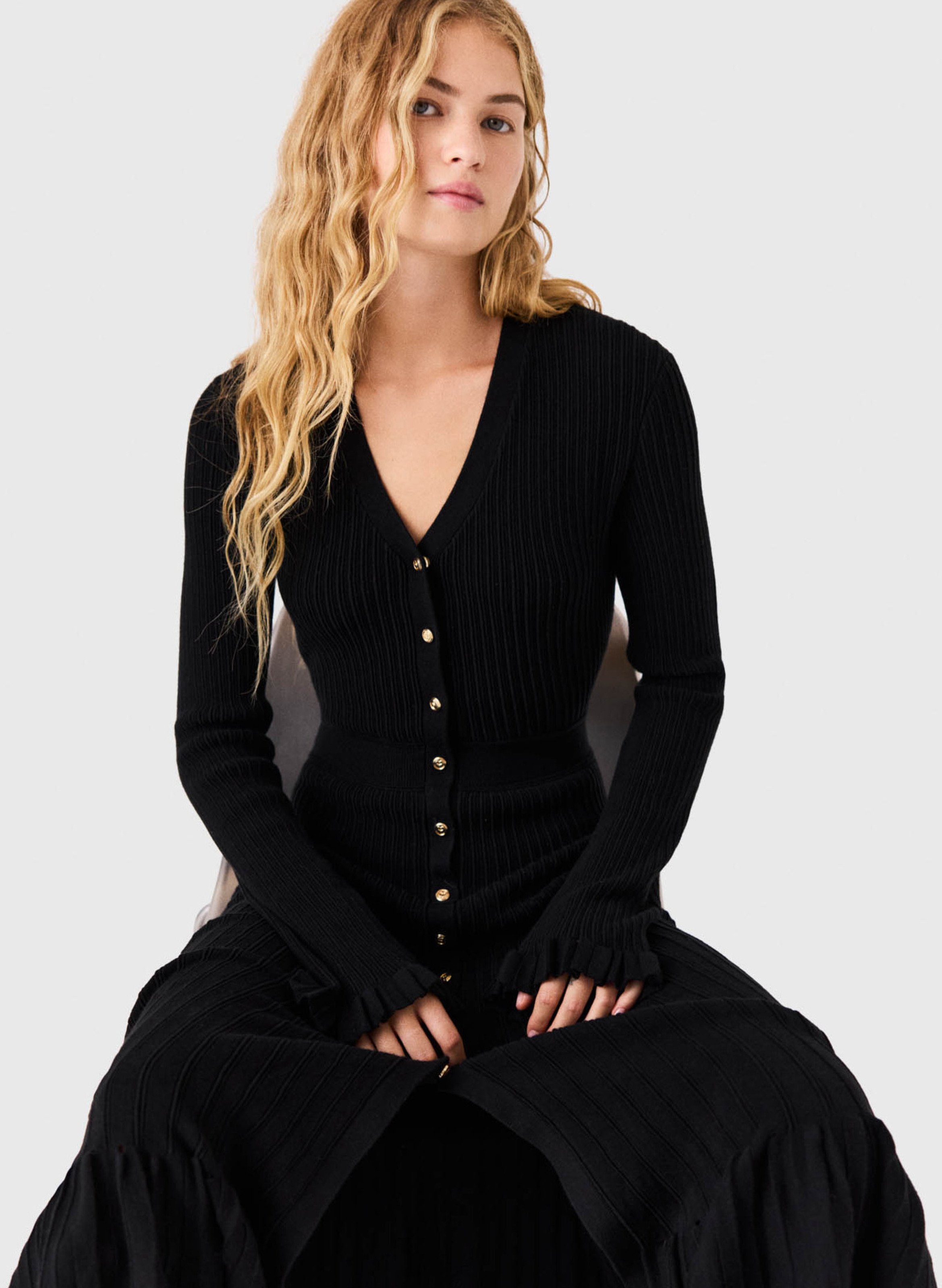 Flared Ribbed Maxi Dress MAJE Black