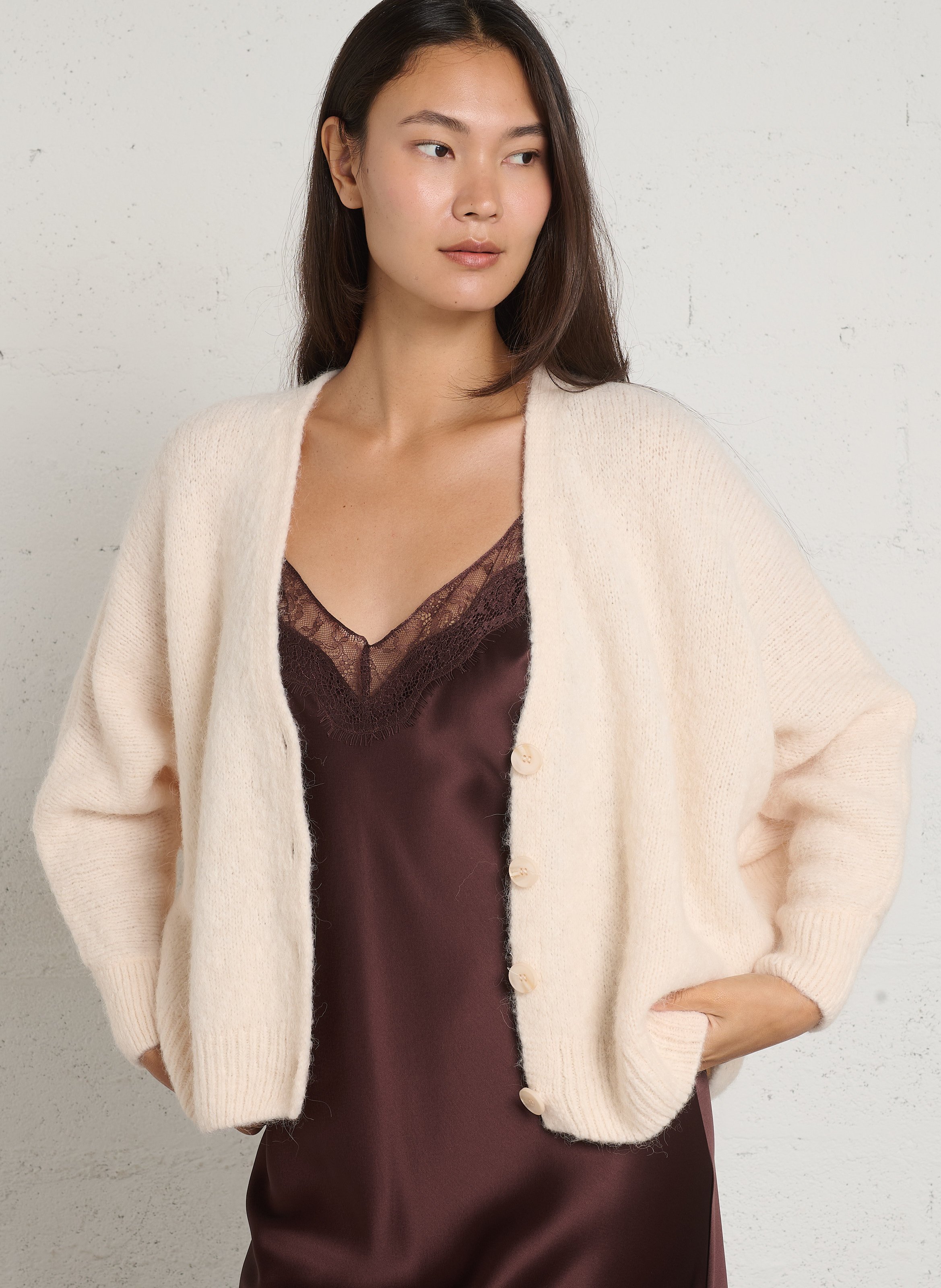 Oversized V-neck Cardigan IMPERIAL Beige