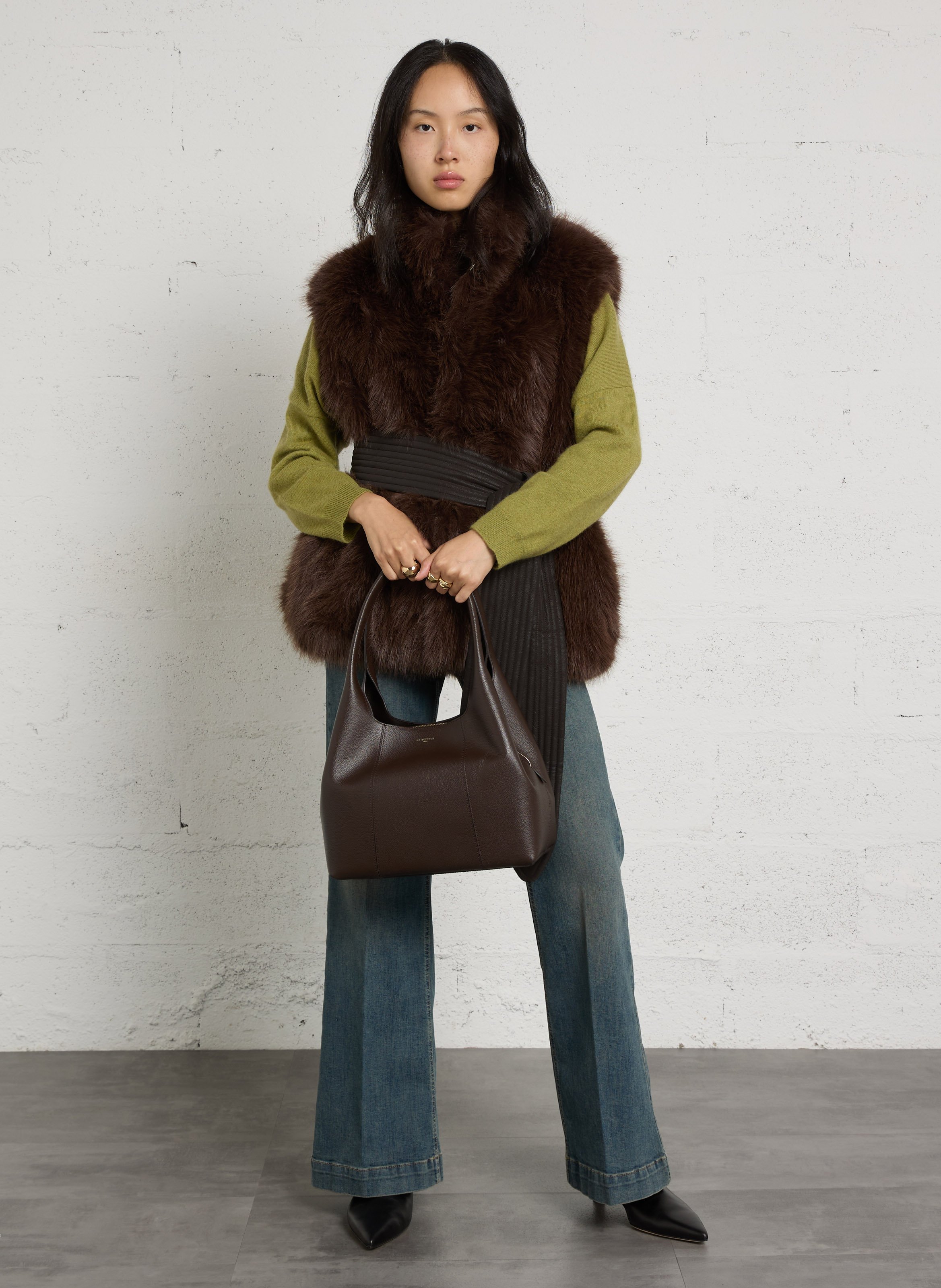 Sac porté épaule en cuir grainé LE TANNEUR Marron