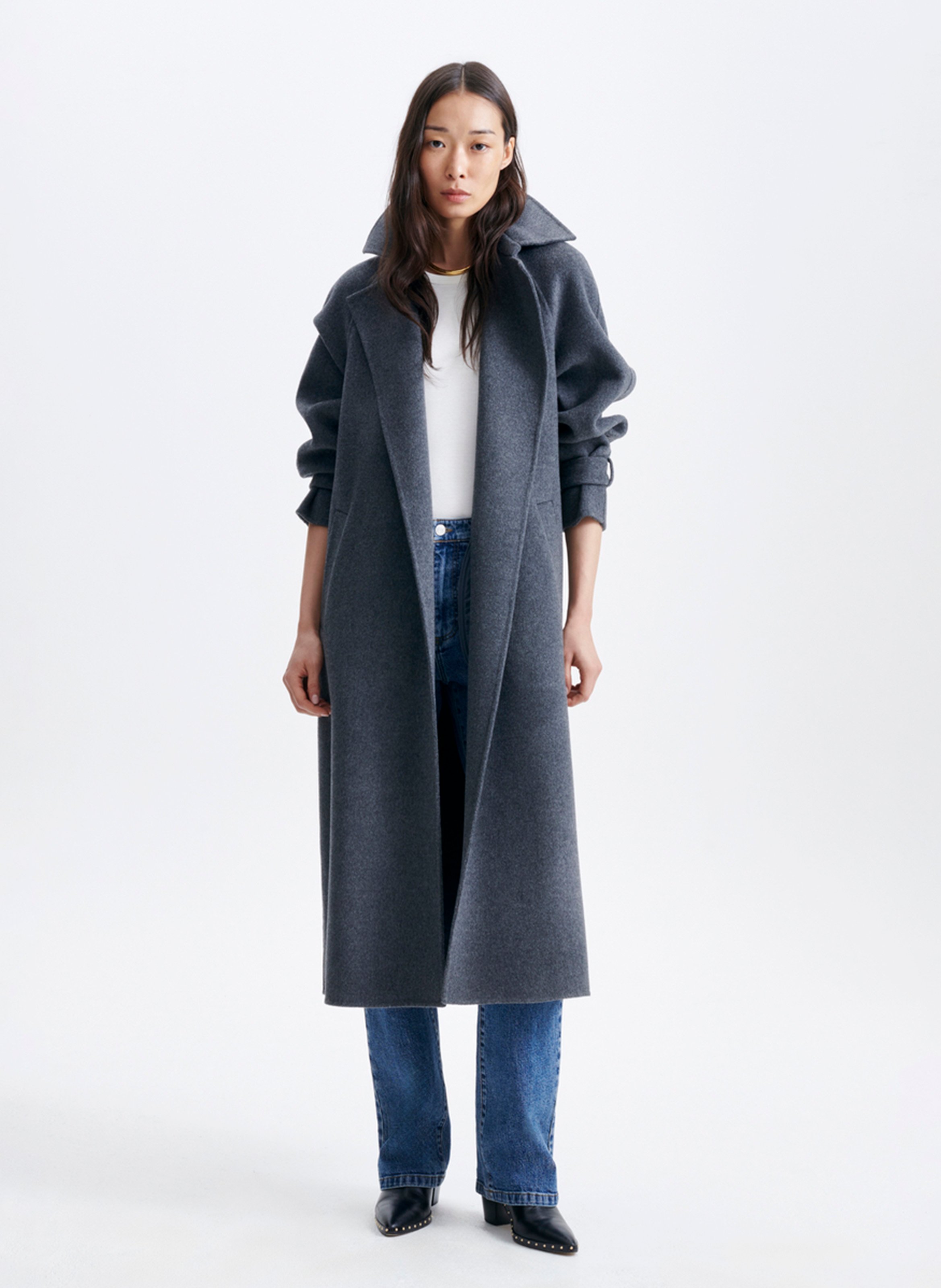 Manteau long ceinturé en laine mélangée VANESSA BRUNO Gris