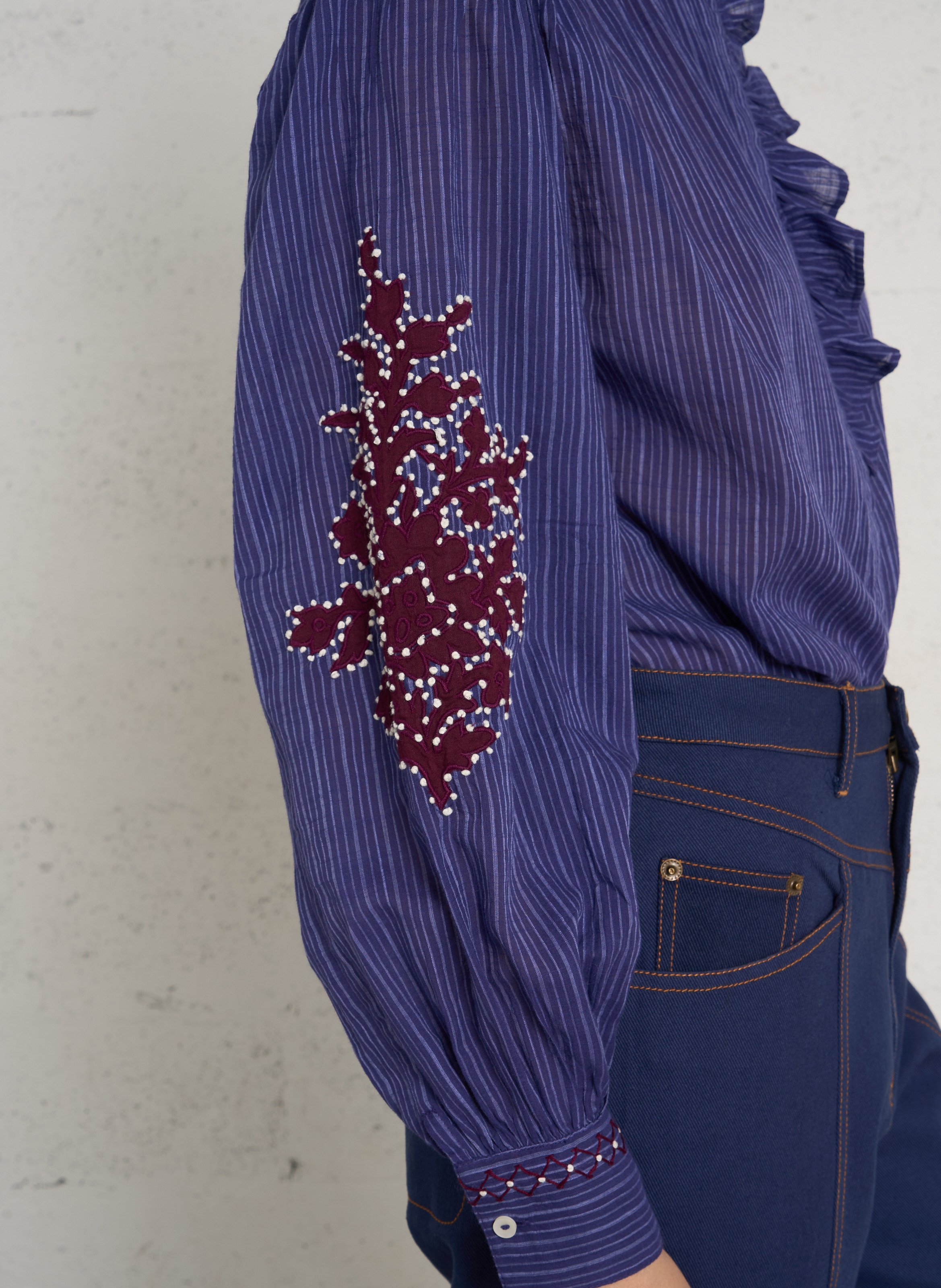 Cotton shirt with ruffled collar LOUISE MISHA Blue