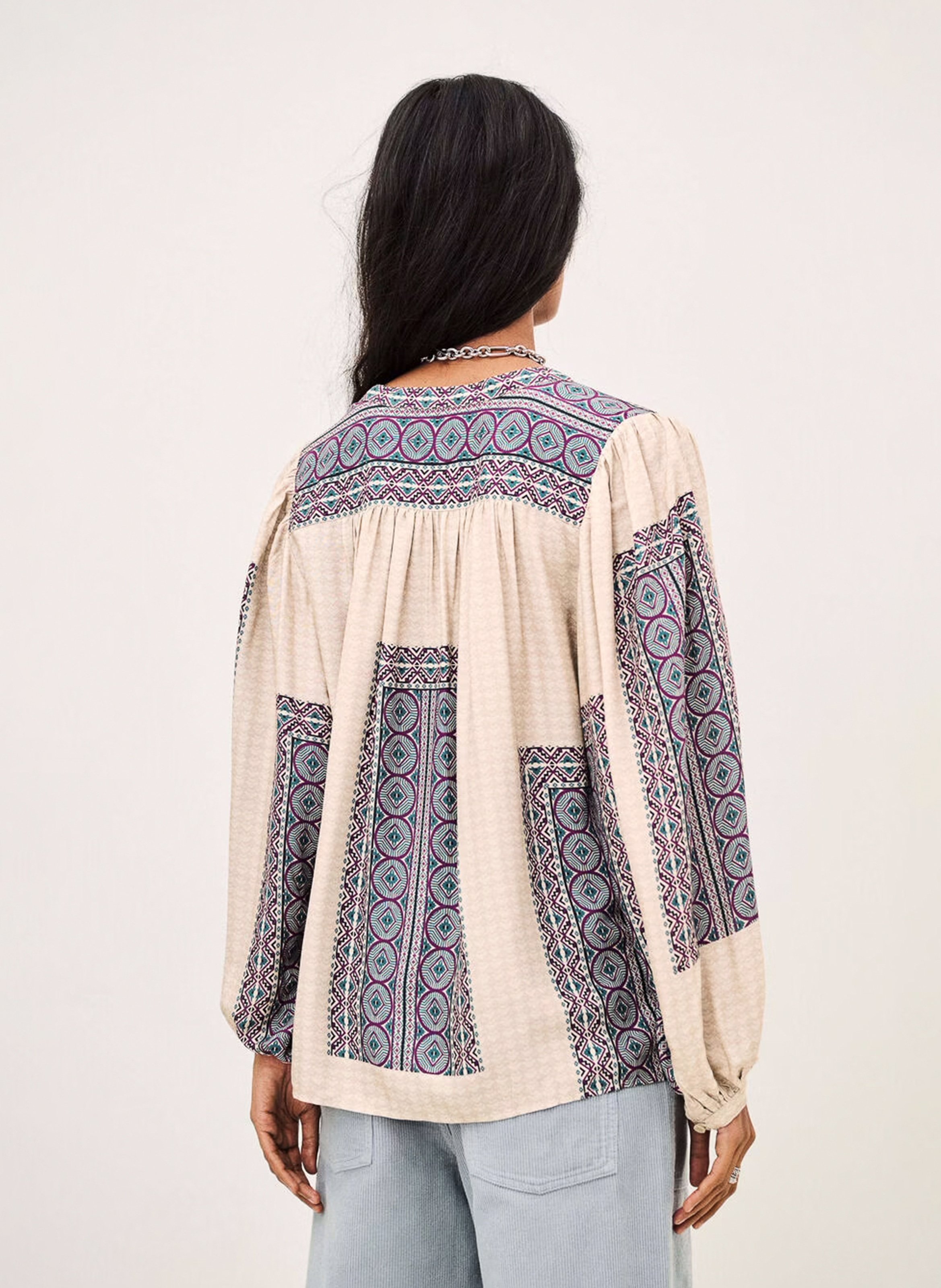 Weit geschnittene bedruckte Bluse mit Rundhalsausschnitt. | Beige BA&SH Damen